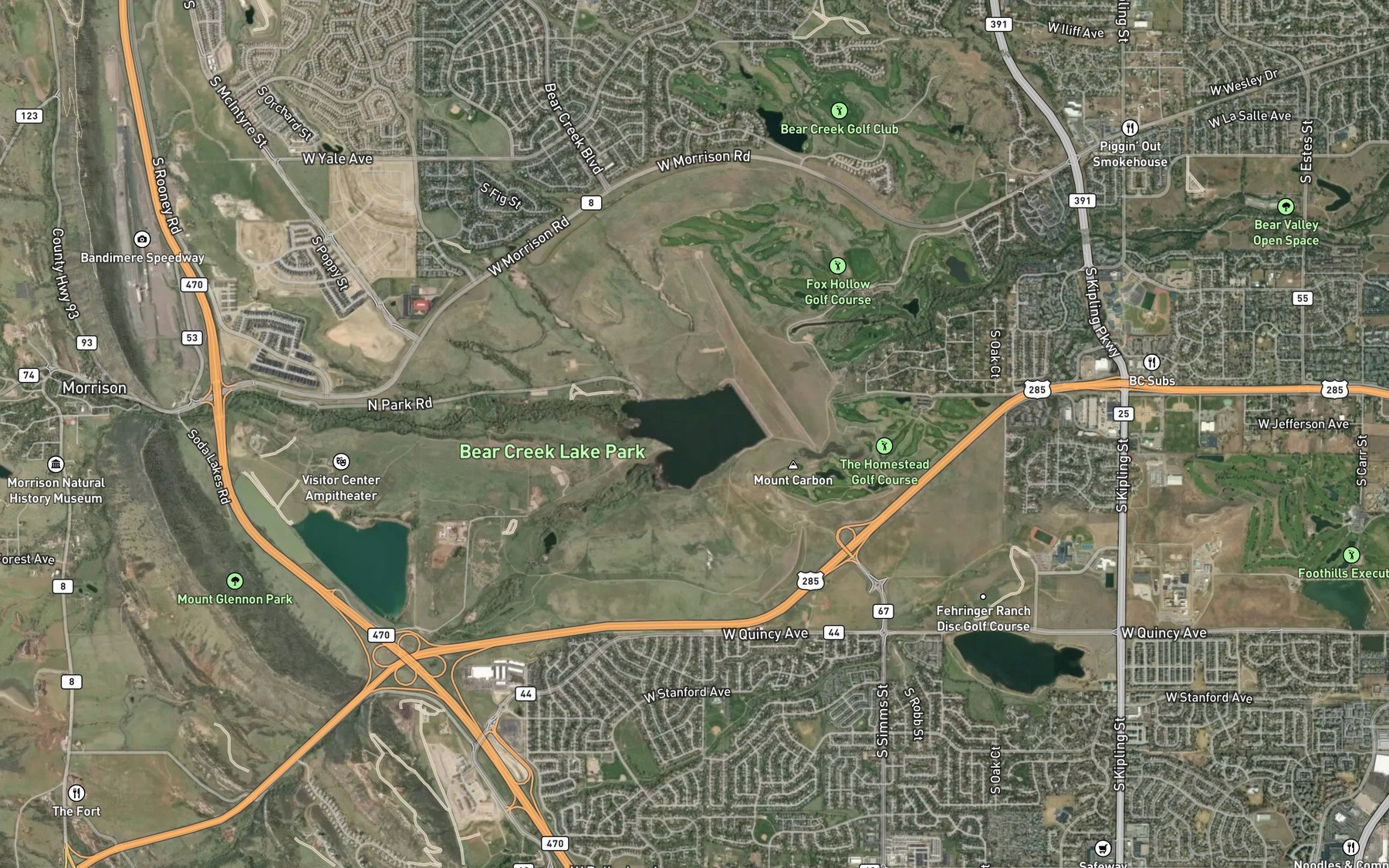 Satellite map of the Bear Creek Lake