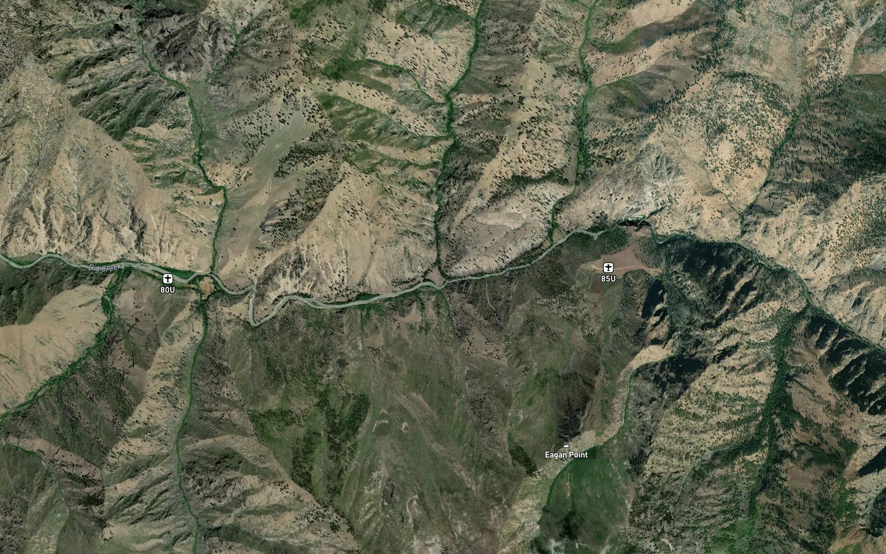 Satellite map of the Cougar Creek