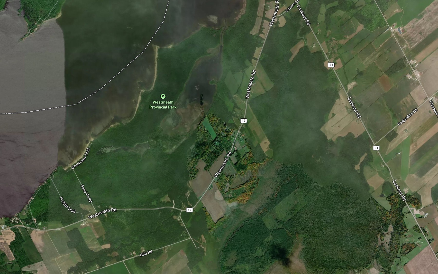 Satellite map of the Bellows Bay