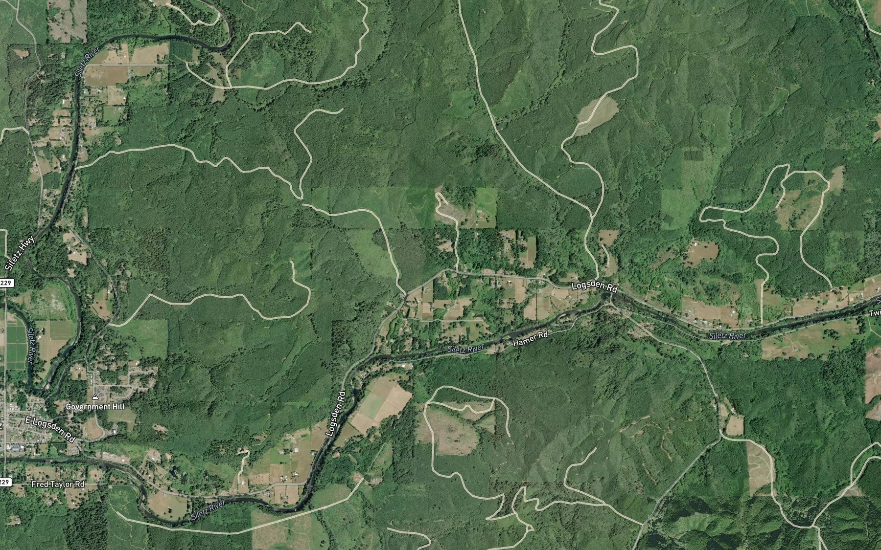 Satellite map of the Adams Creek
