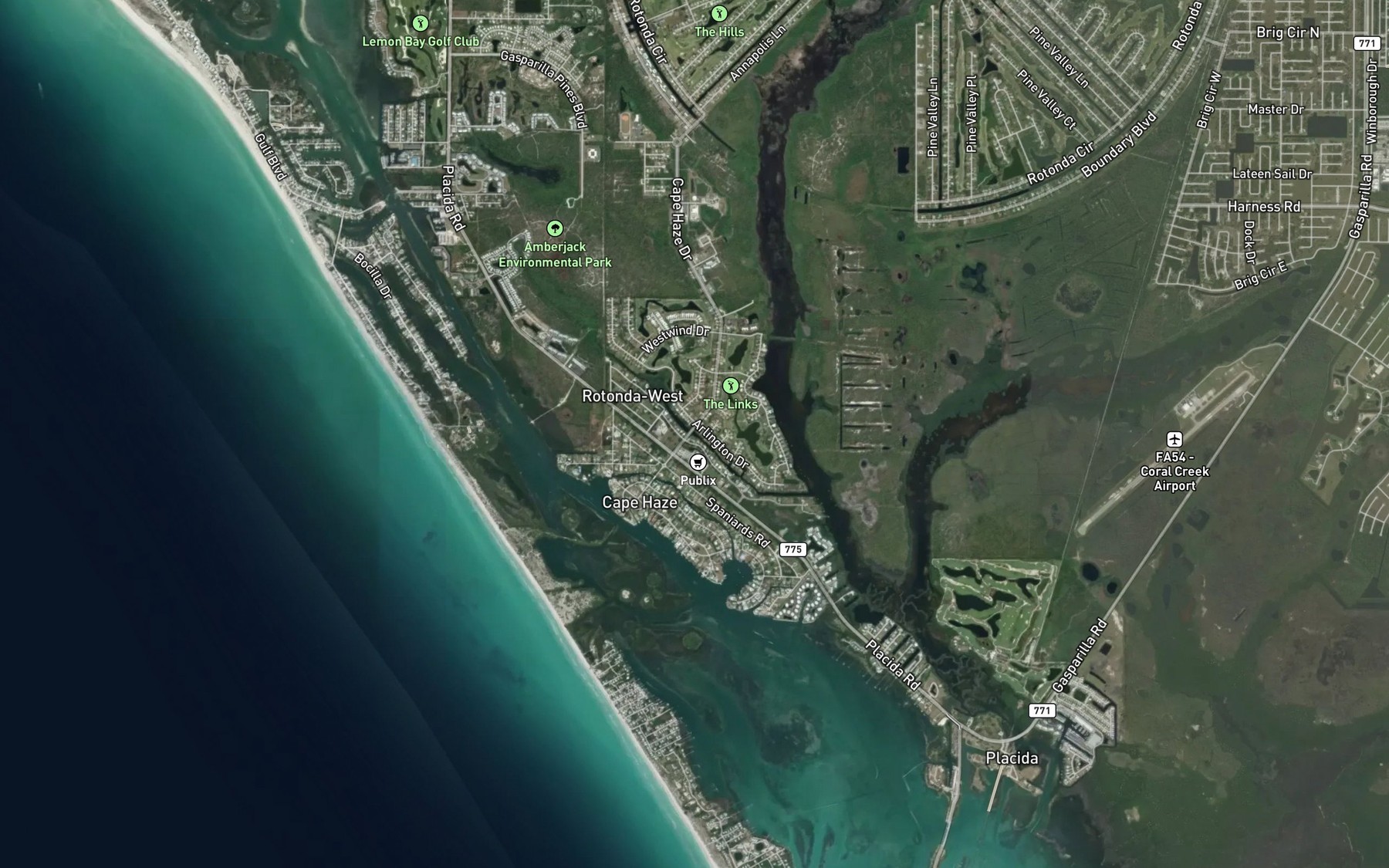 Satellite map of the Amberjack Cove