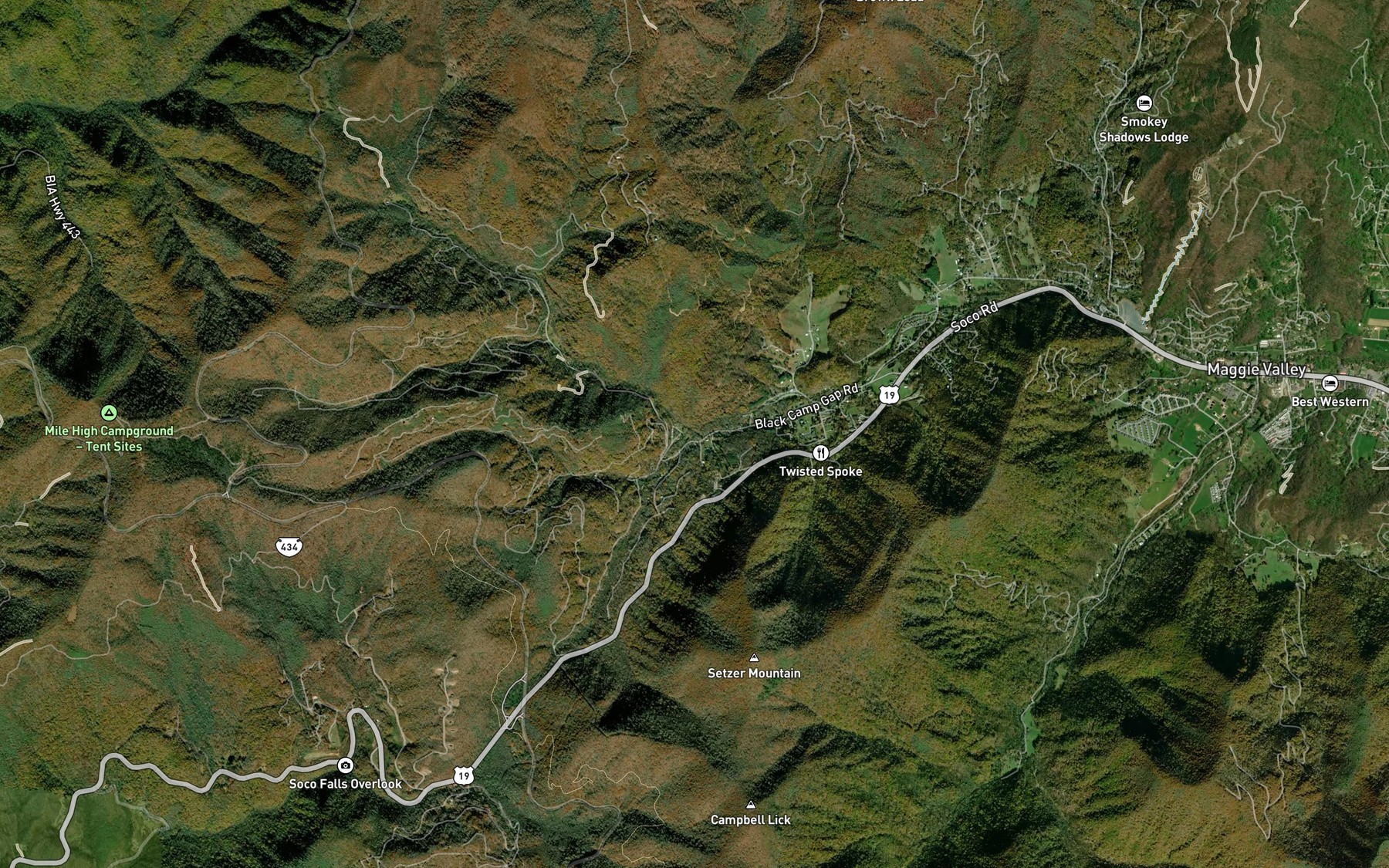 Satellite map of the Wycle Fork