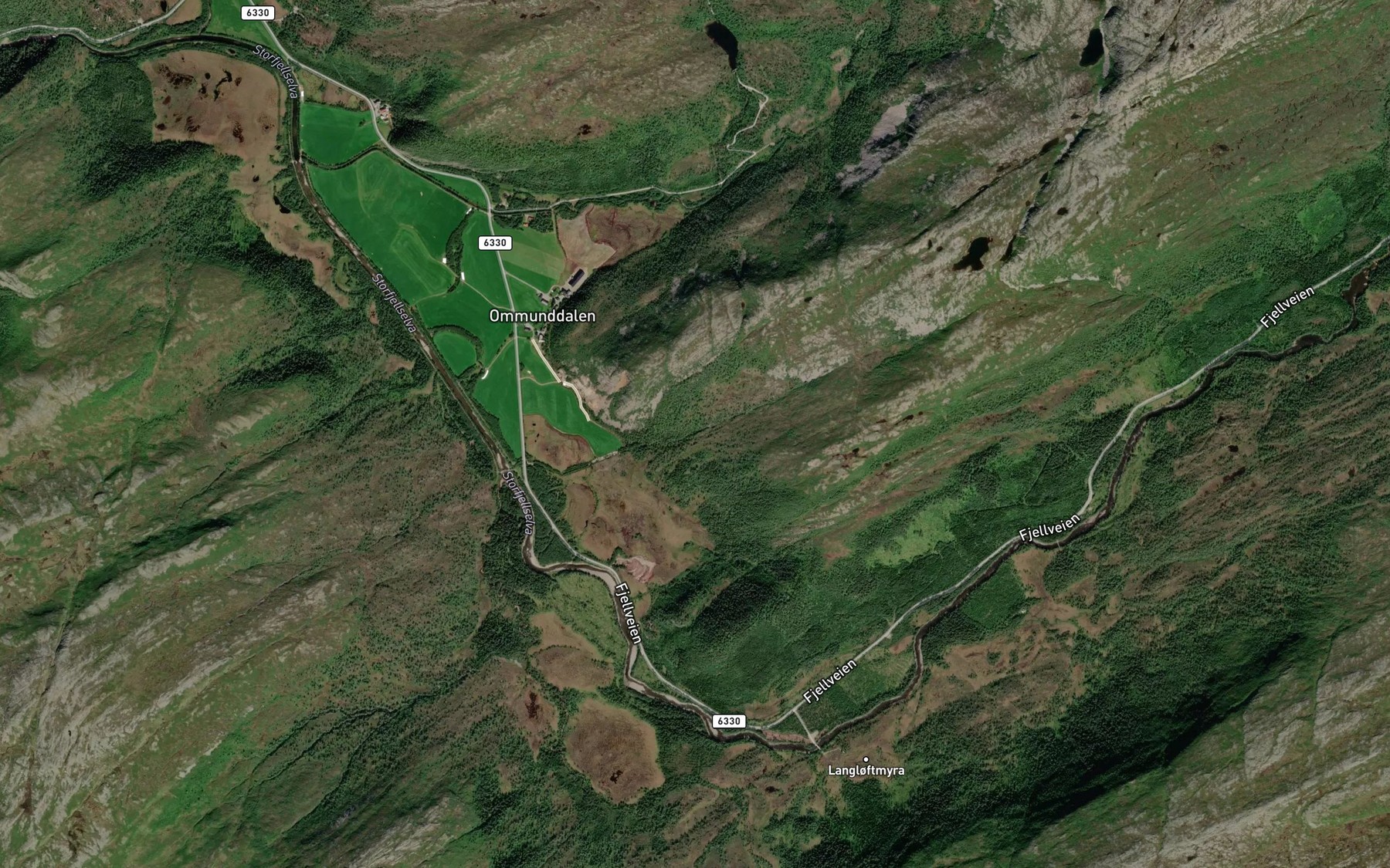 Satellite map of the Tverrlibekken