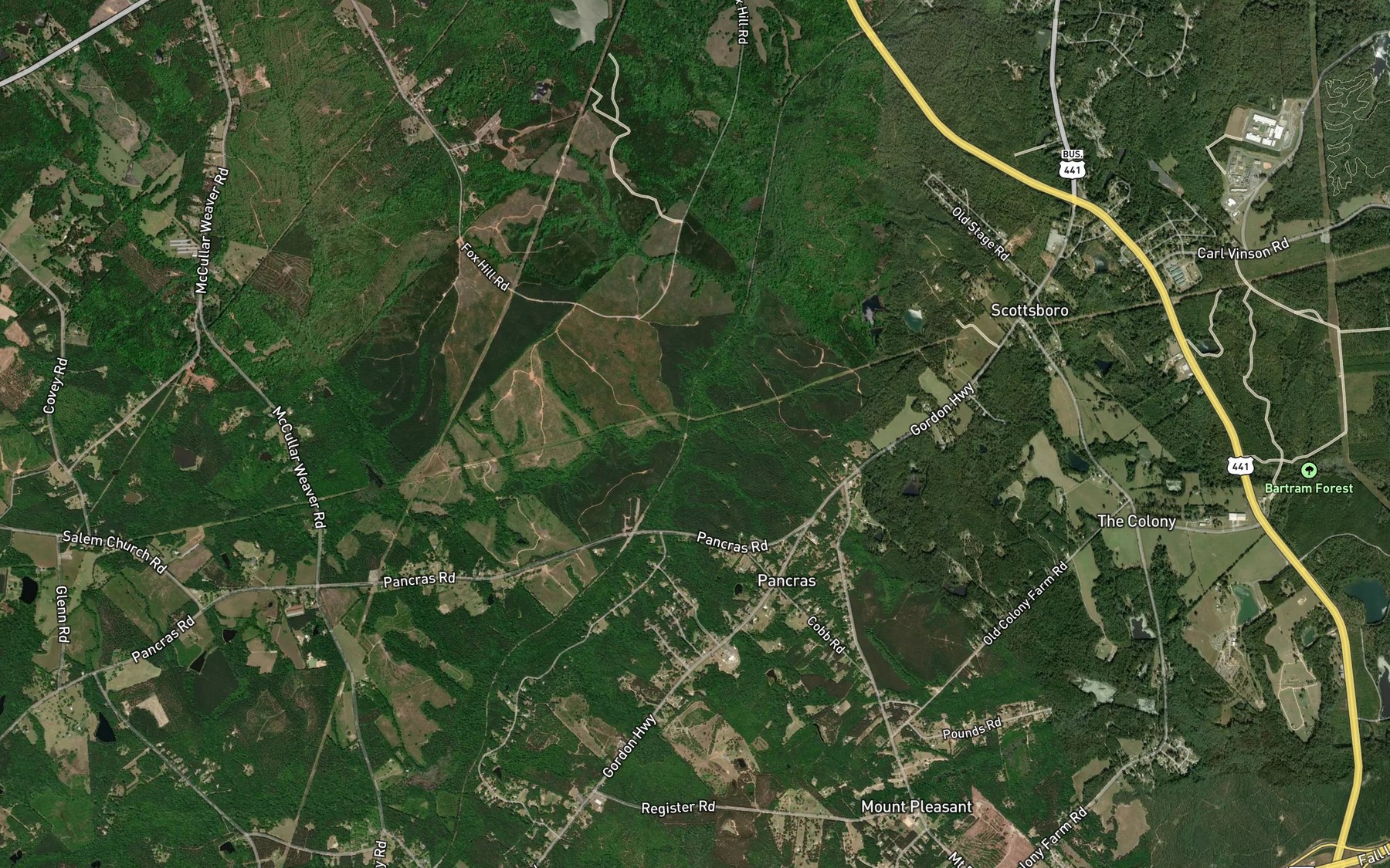 Satellite map of the Little Camp Creek