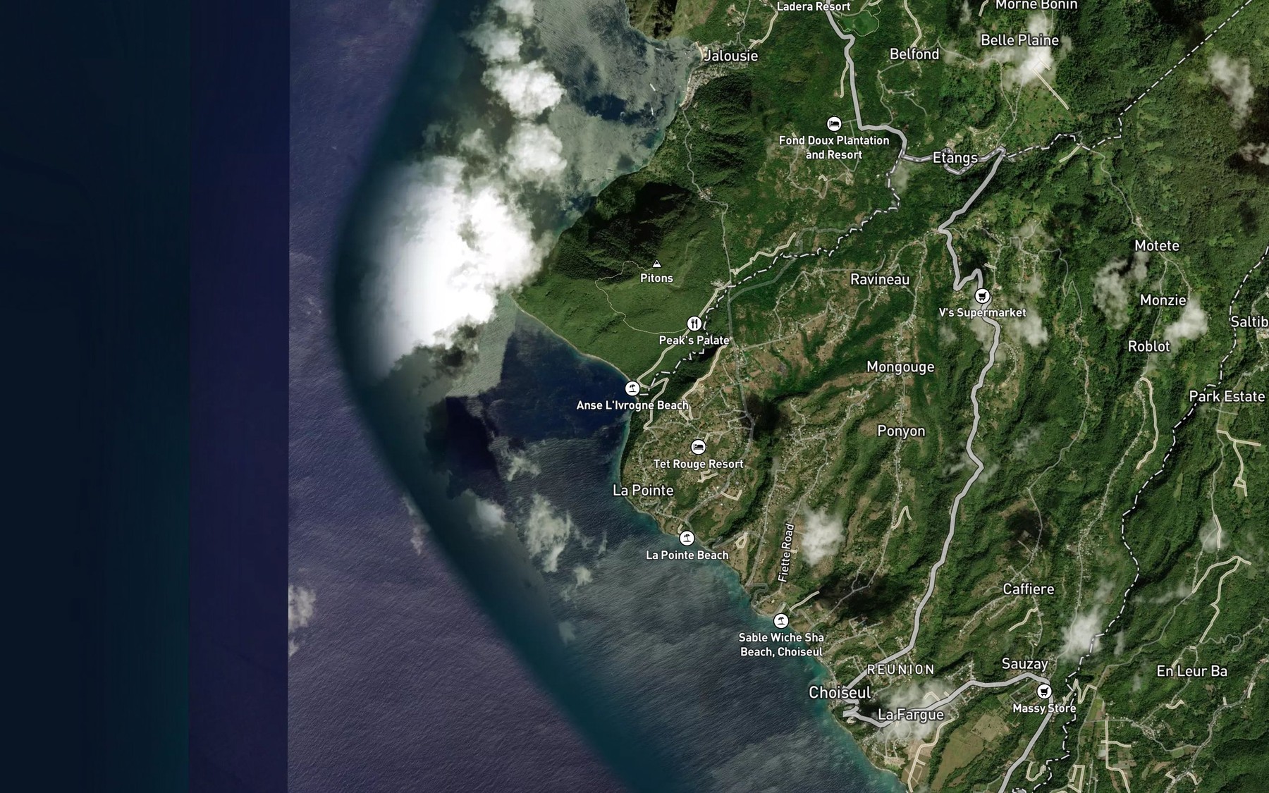 Satellite map of the L'Ivrogne River