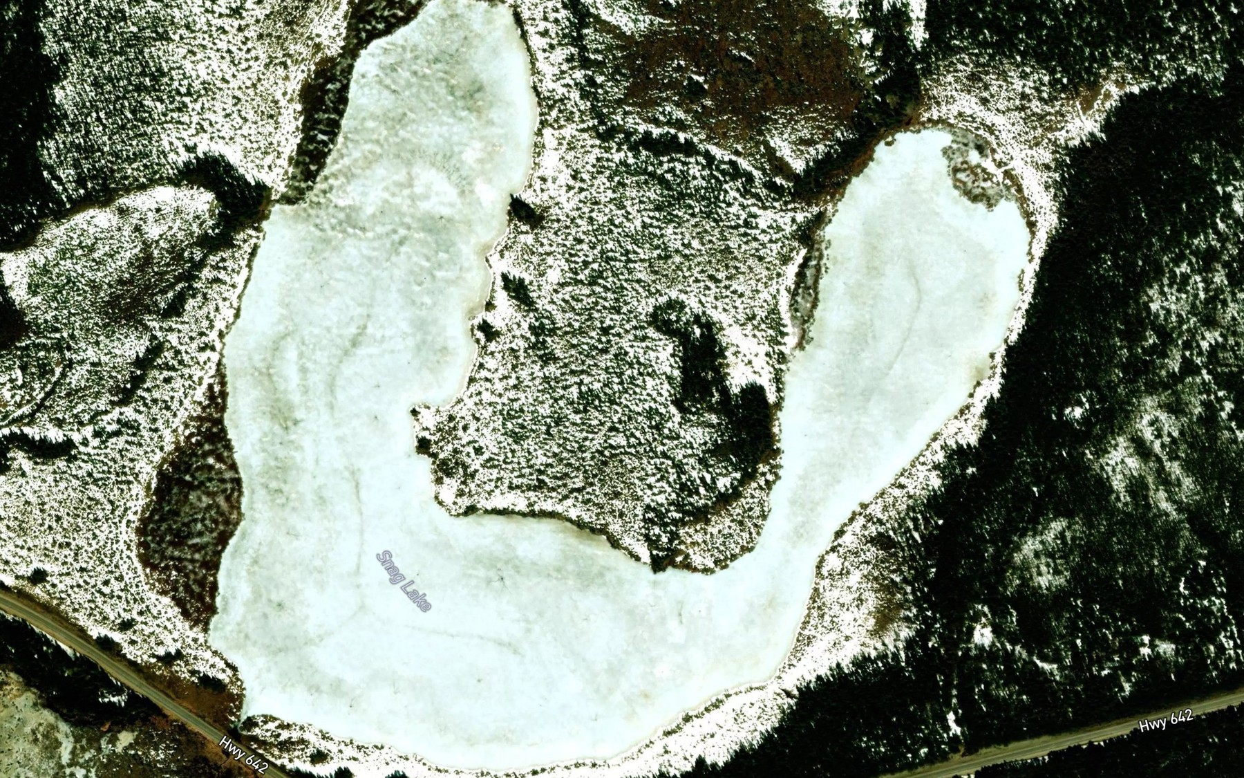 Satellite map of the Snag Lake
