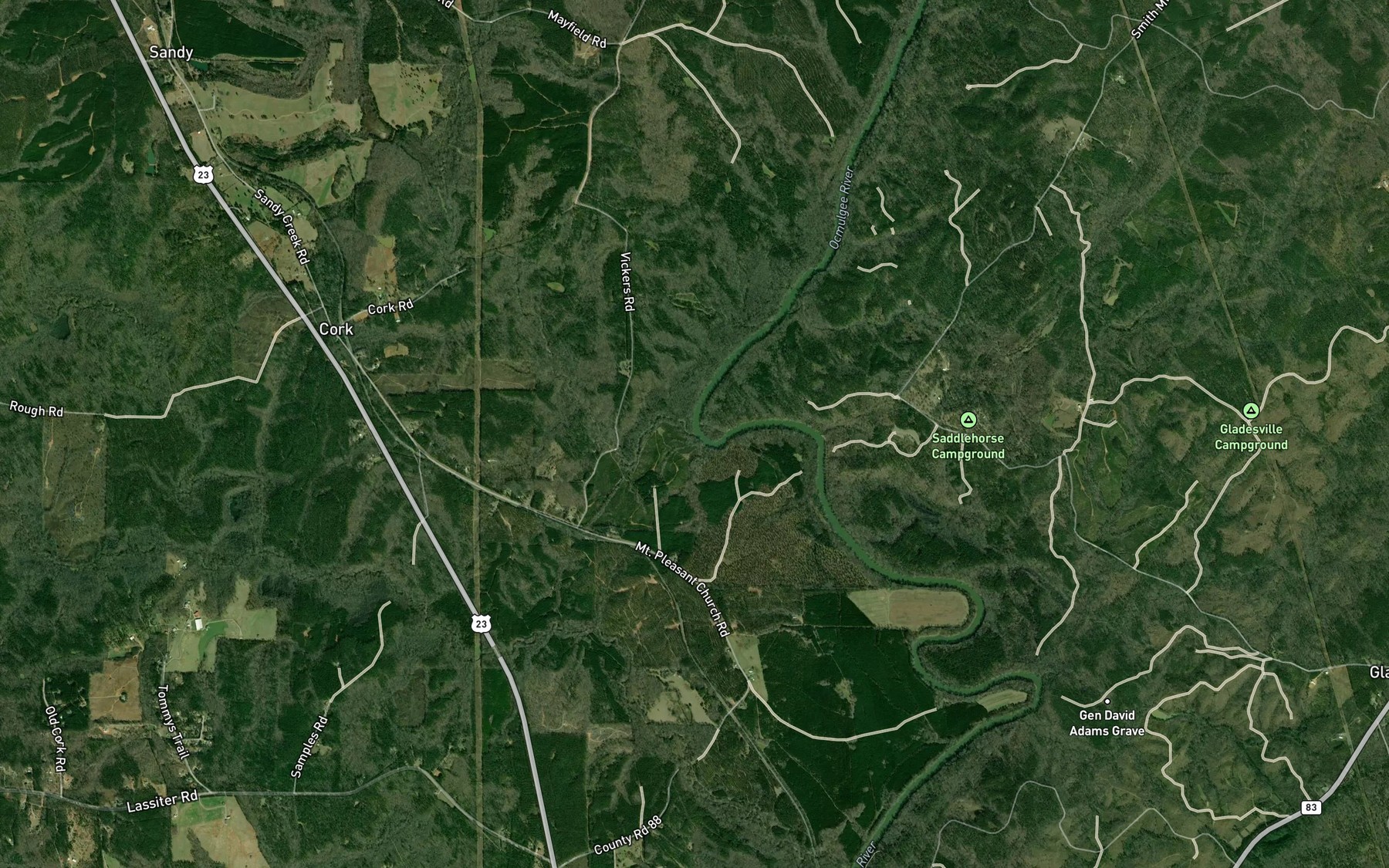 Satellite map of the Little Sandy Creek