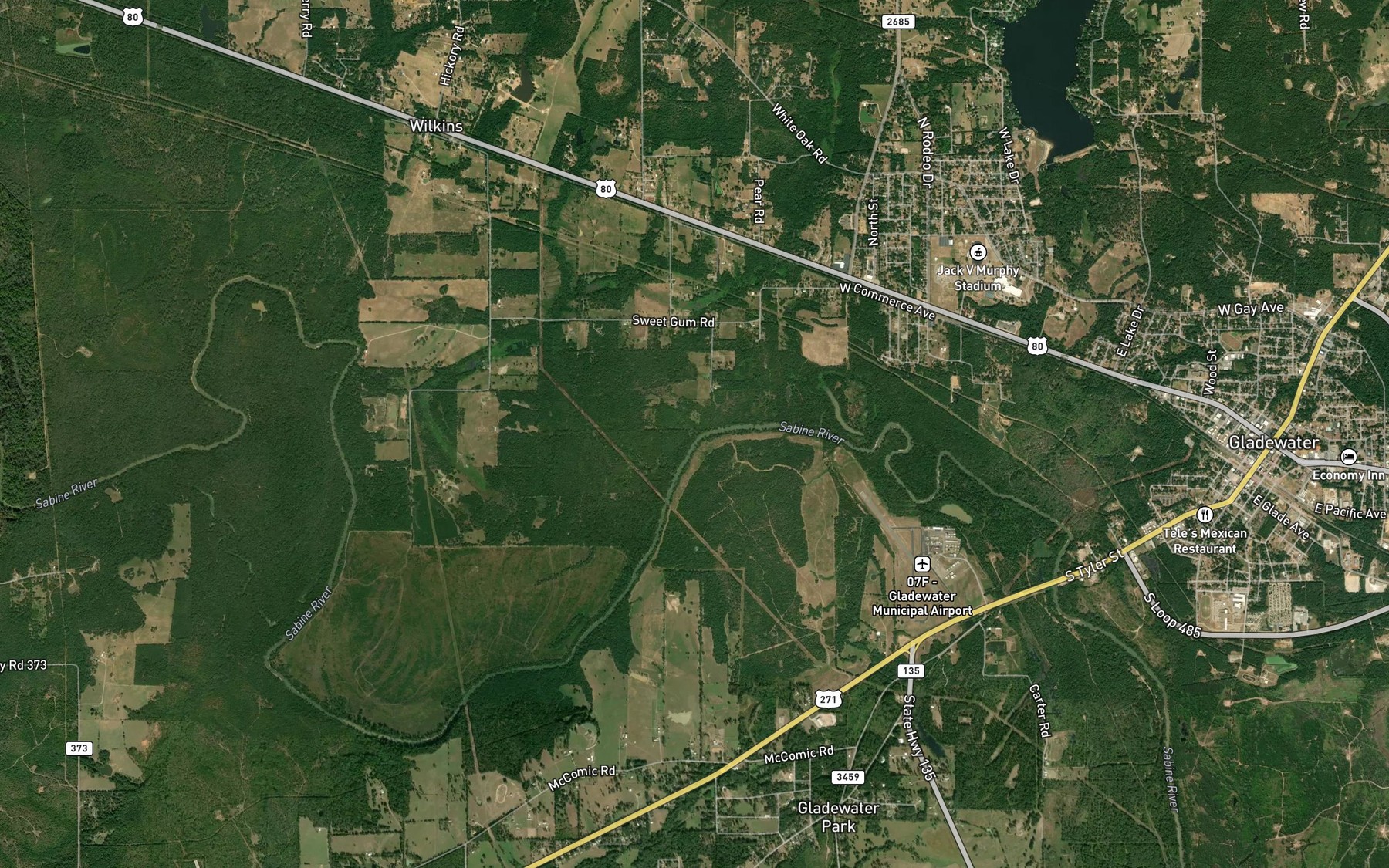 Satellite map of the Glade Branch