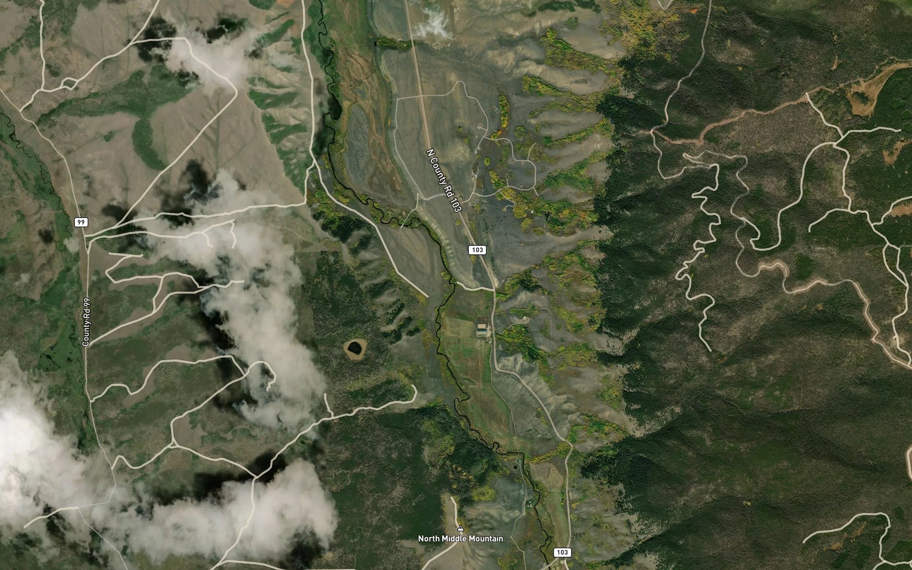 Satellite map of the Pete Creek