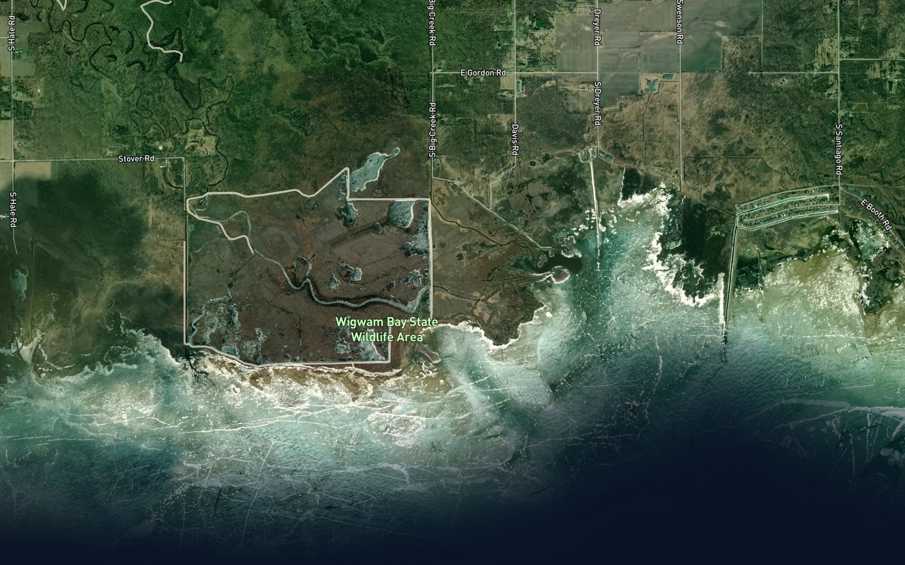 Satellite map of the Rifle River