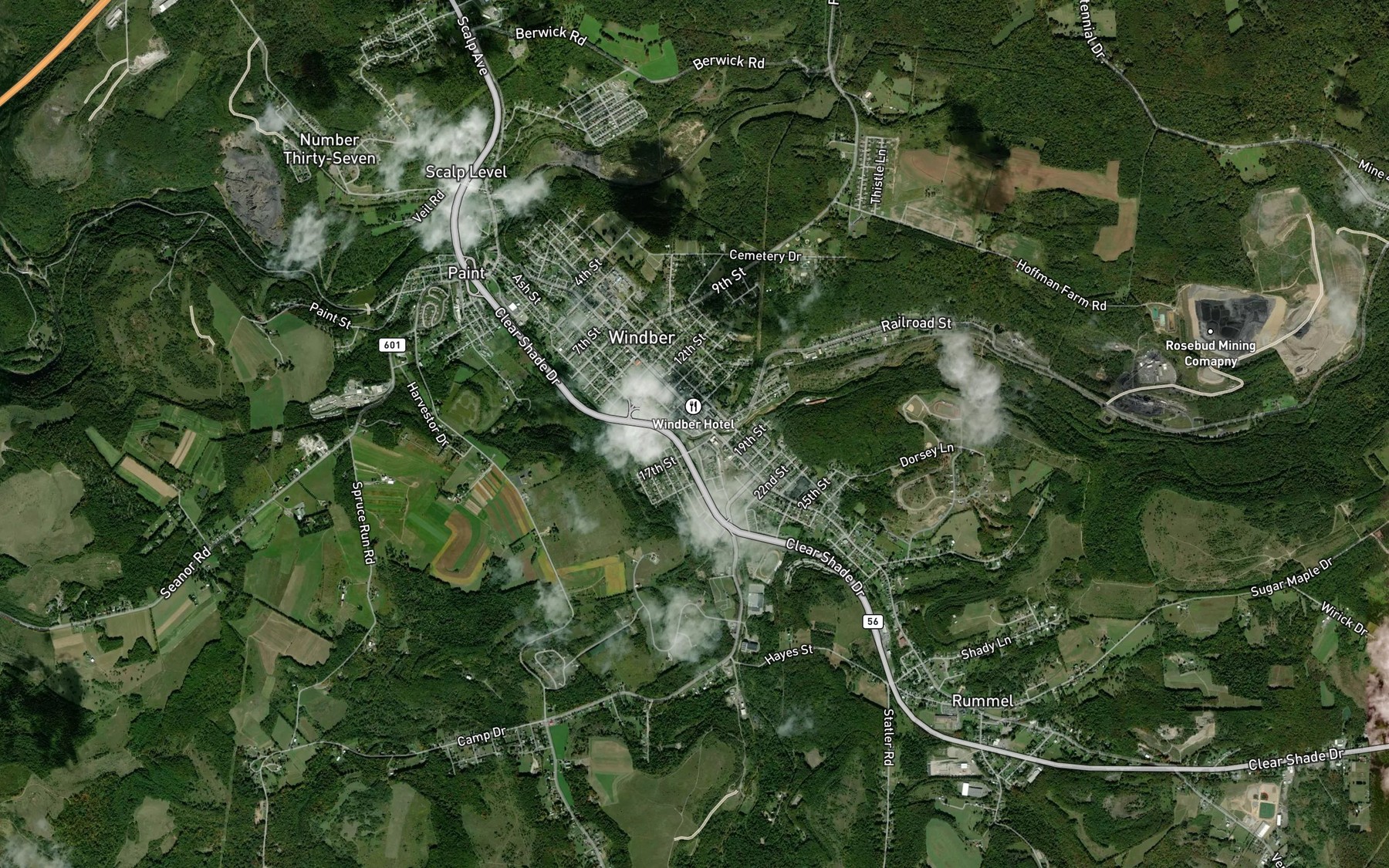 Satellite map of the Seese Run