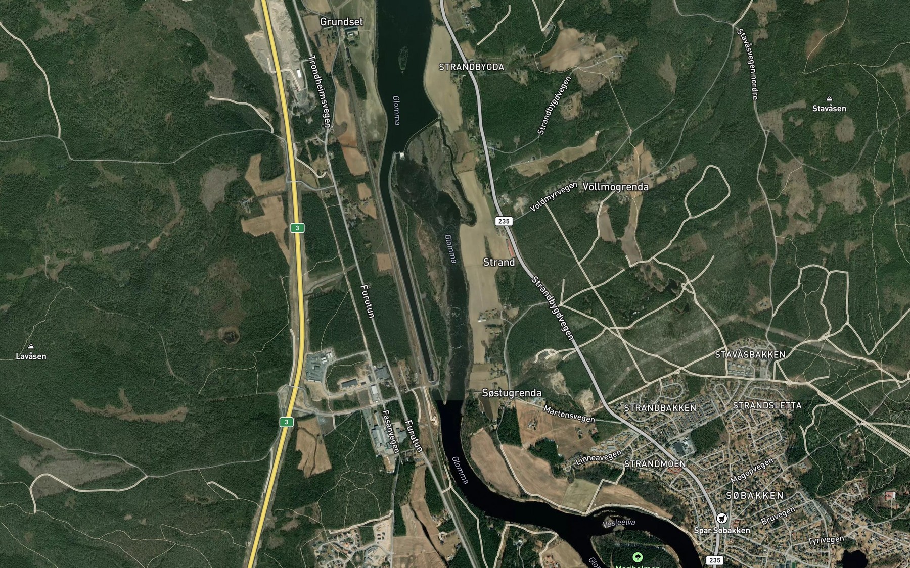 Satellite map of the Strandfossen
