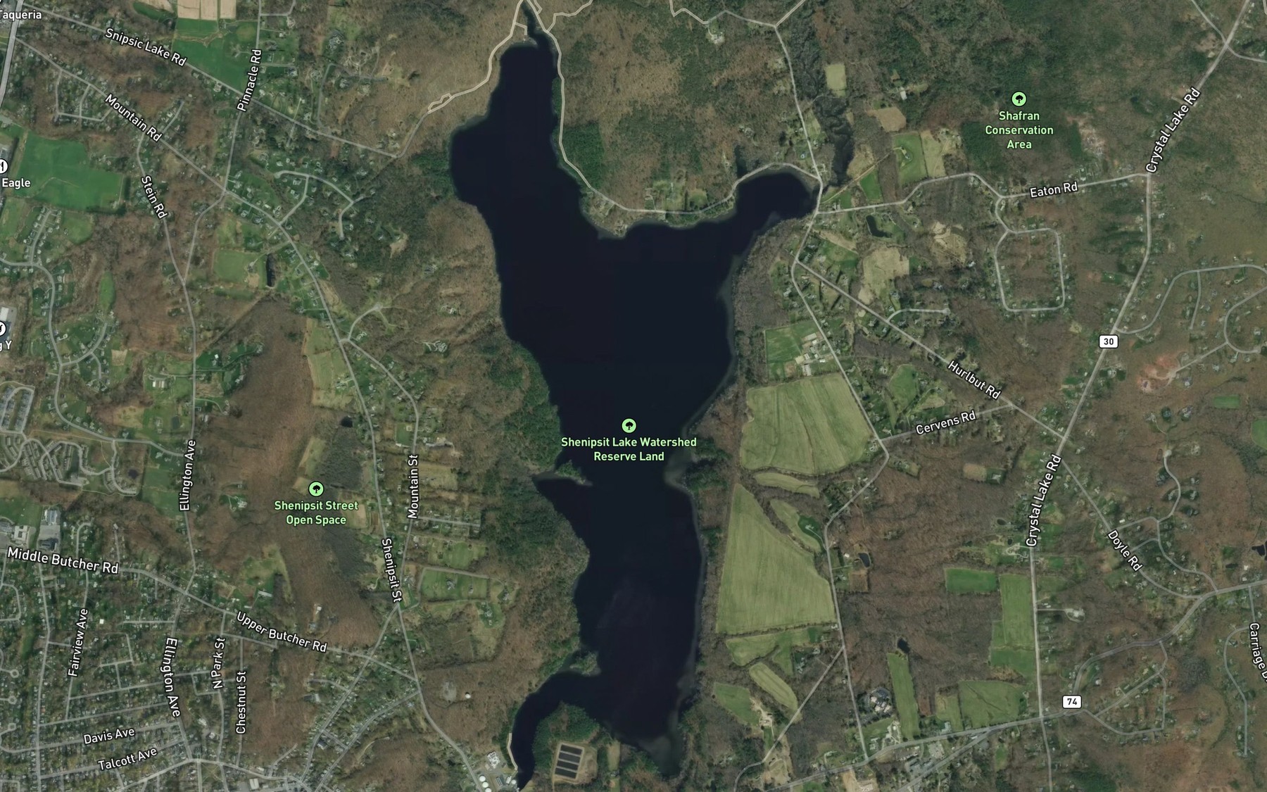 Satellite map of the Shenipsit Lake