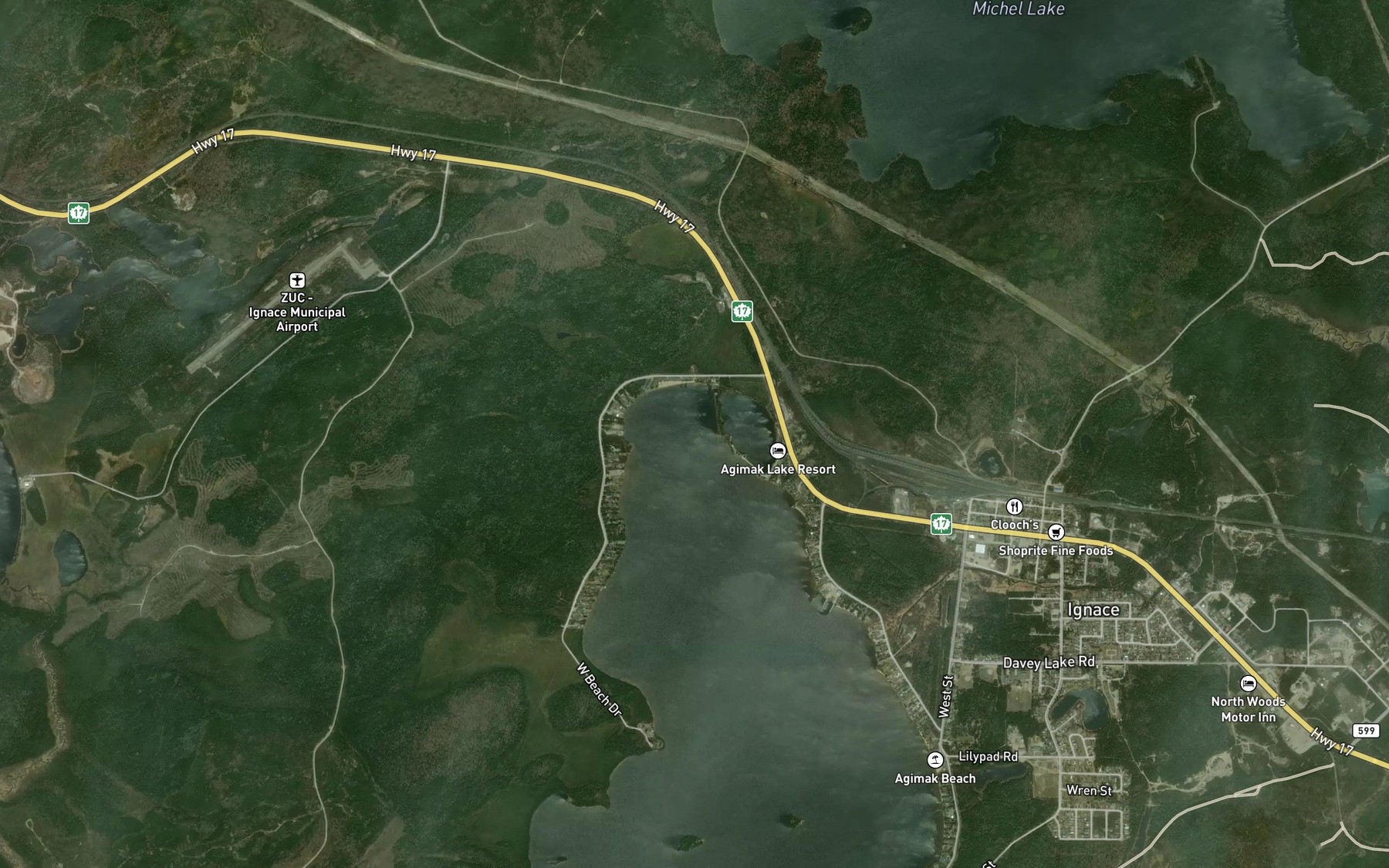 Satellite map of the Pickerel Bay