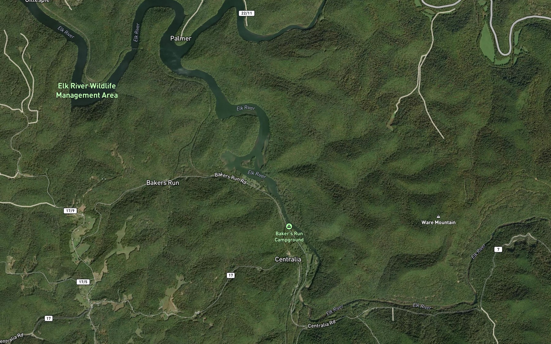 Satellite map of the Dry Fork
