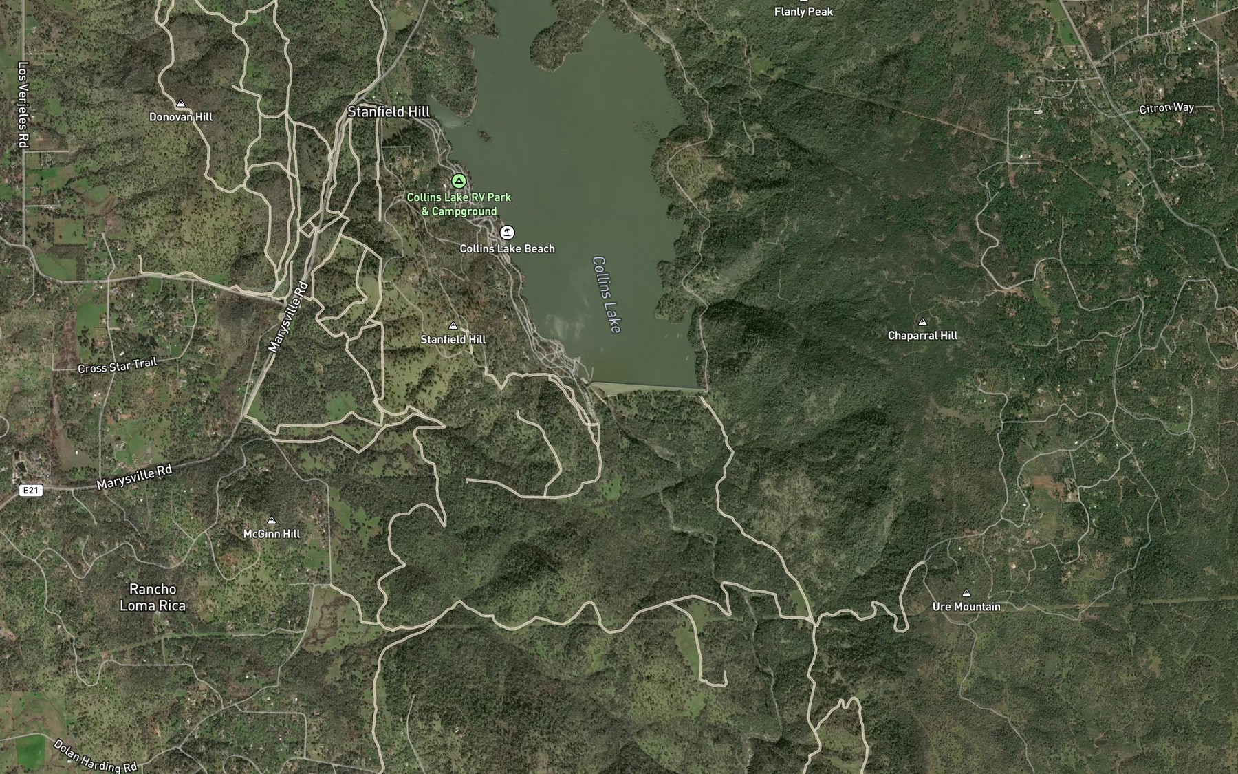 Satellite map of the Merle Collins Reservoir