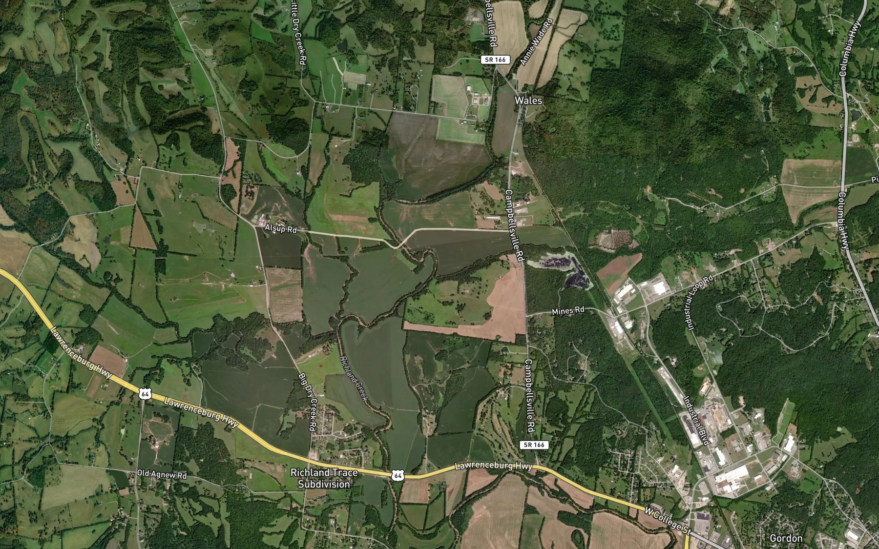 Satellite map of the Pigeon Roost Creek