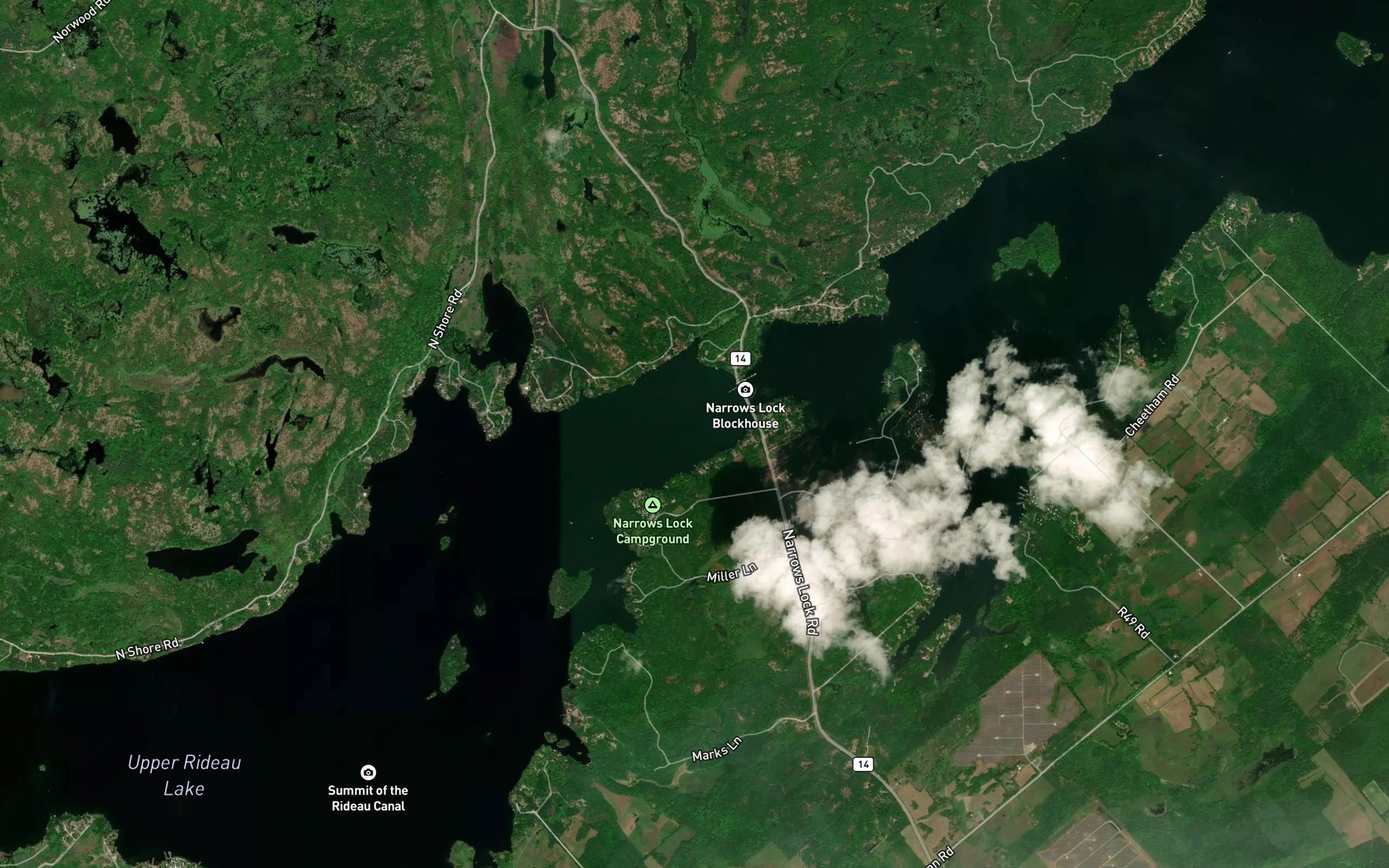 Satellite map of the Mooneys Bay