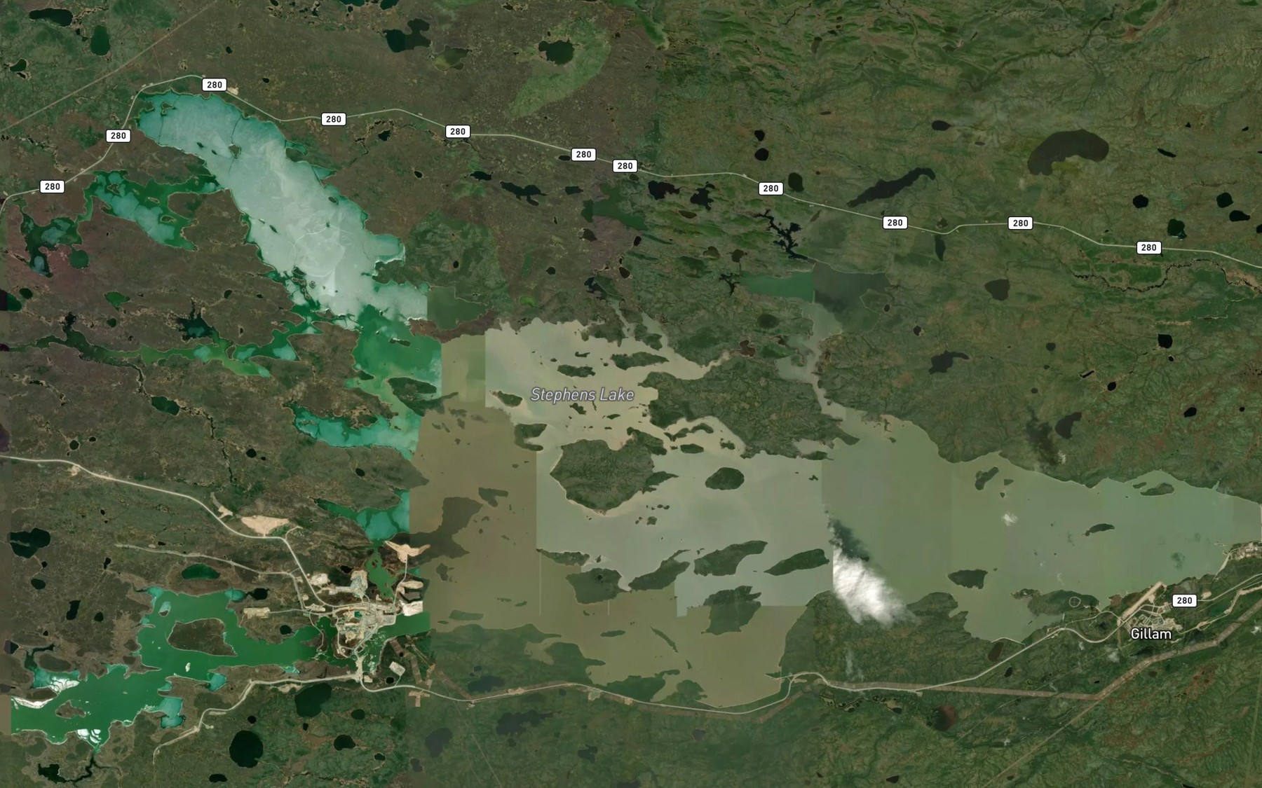 Satellite map of the Stephens Lake