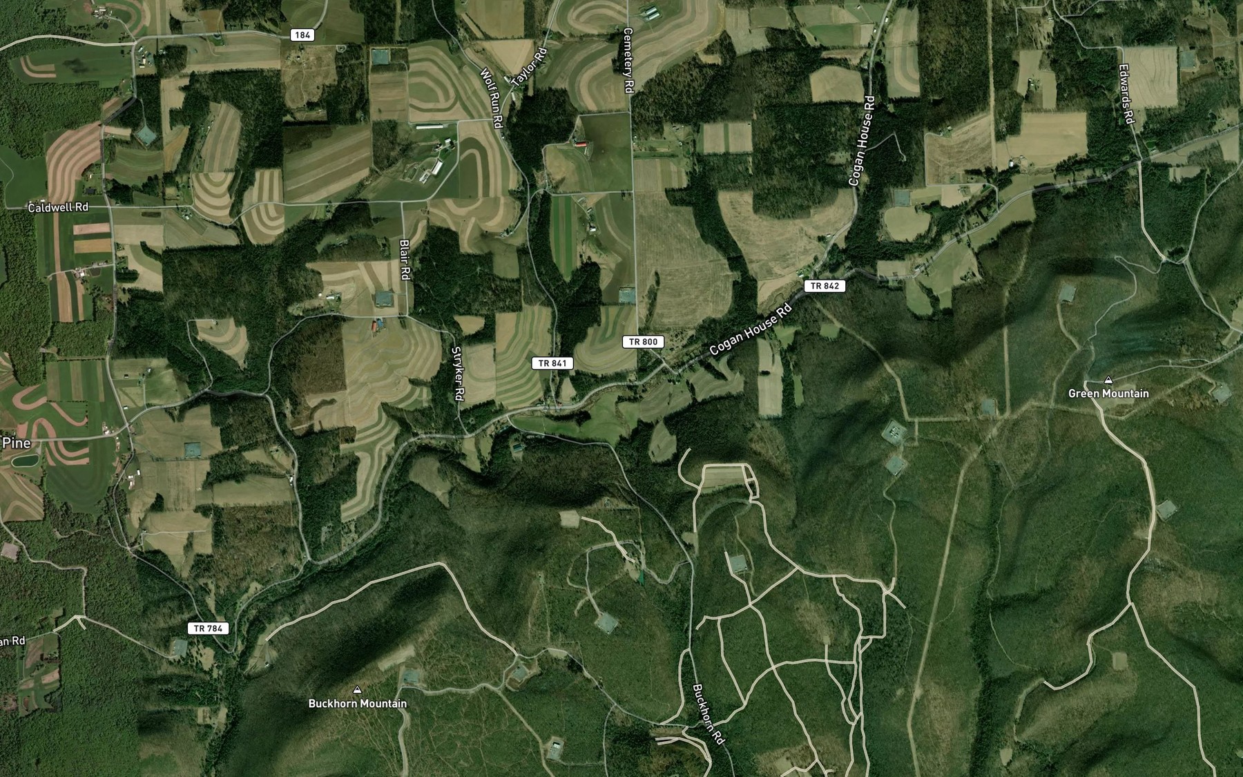 Satellite map of the Dibber Hollow Run