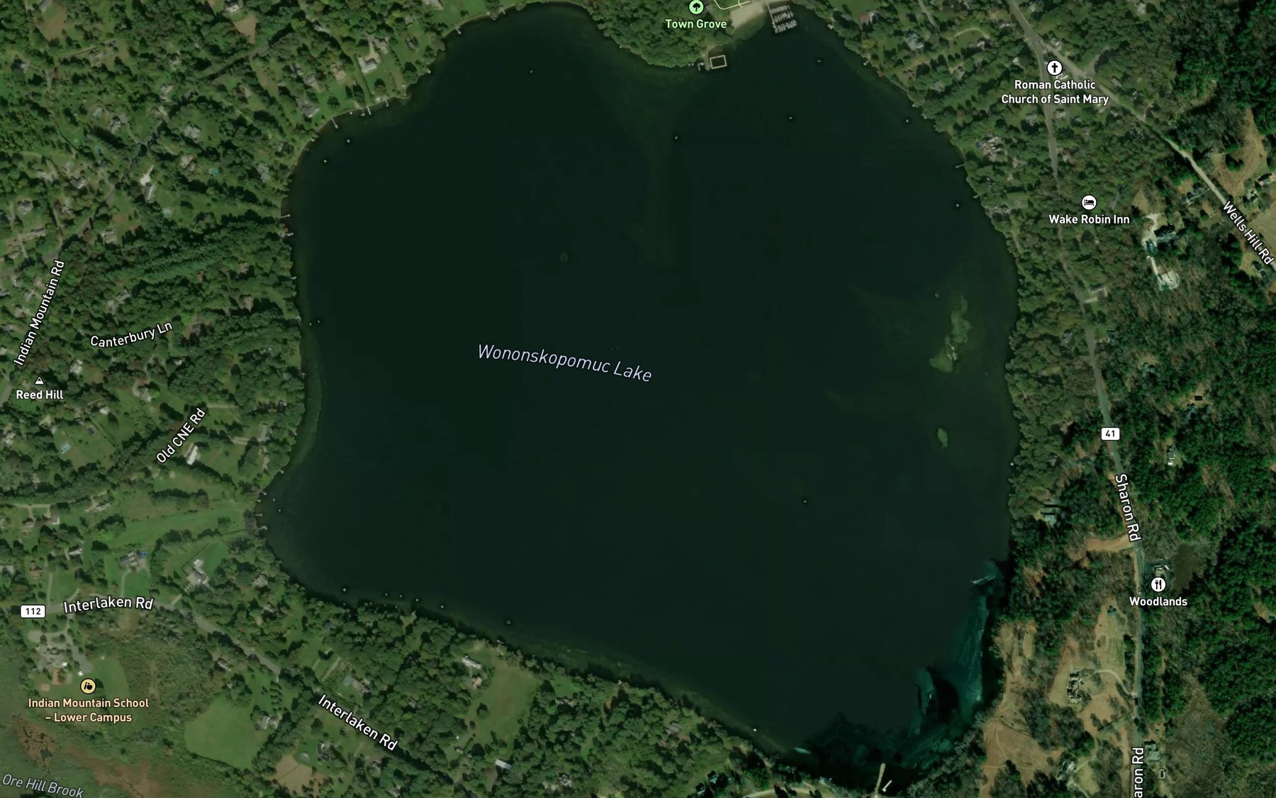 Satellite map of the Wononskopomuc Lake