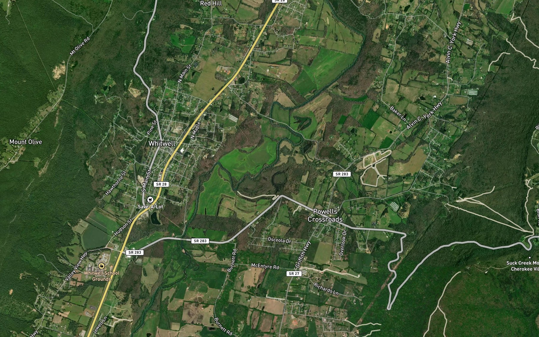 Satellite map of the Looneys Creek