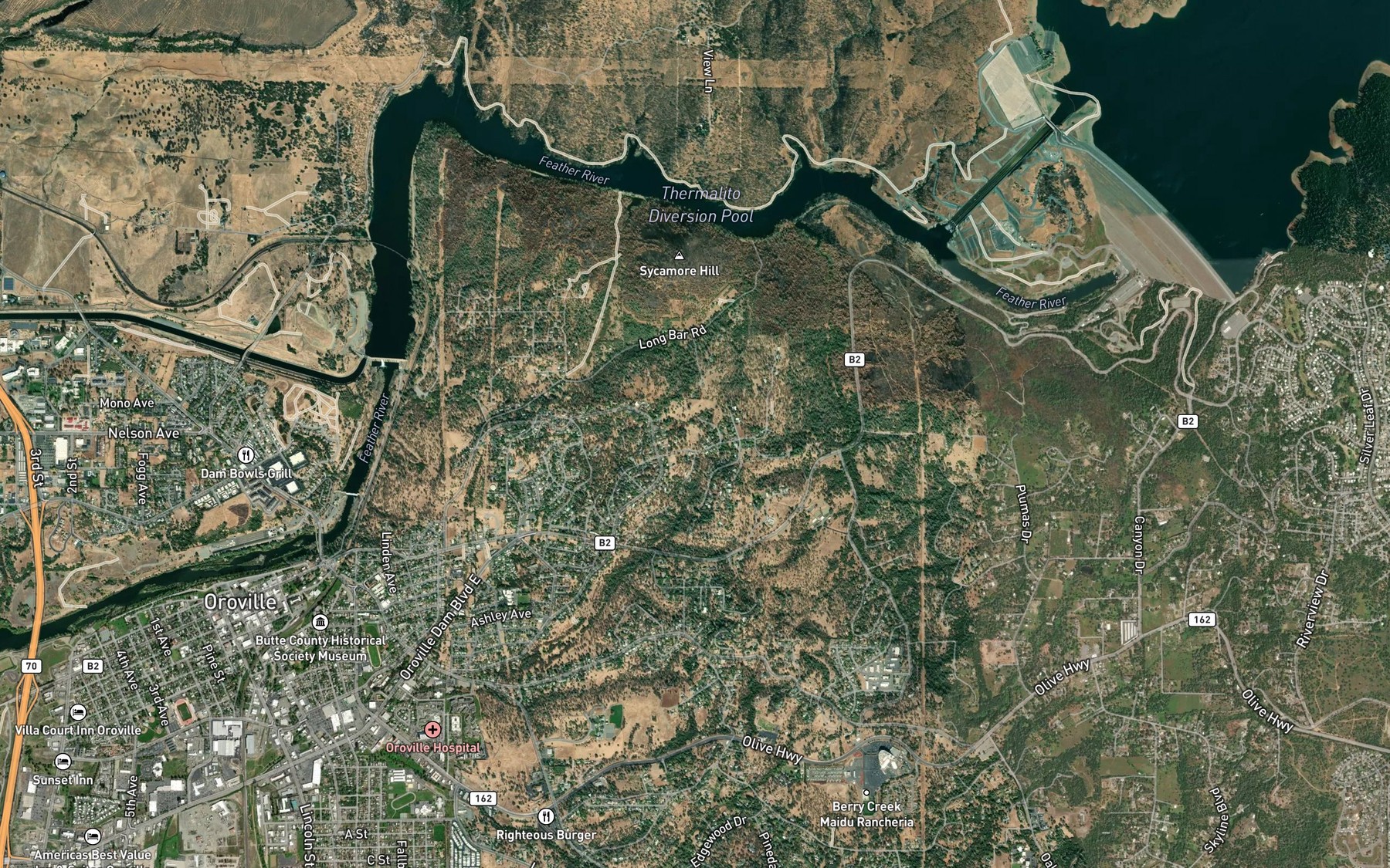 Satellite map of the Sycamore Reservoir