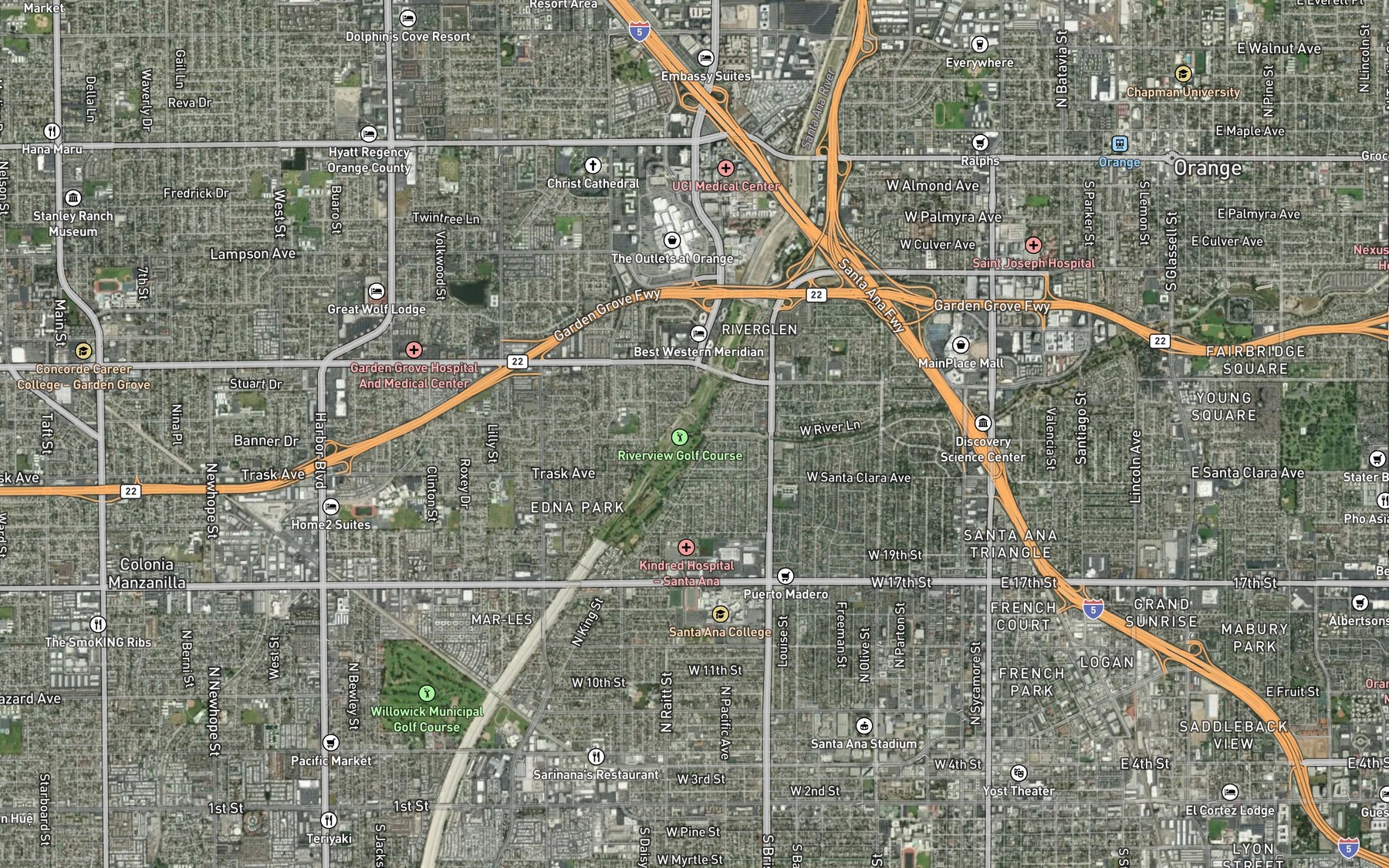 Satellite map of the Santiago Creek