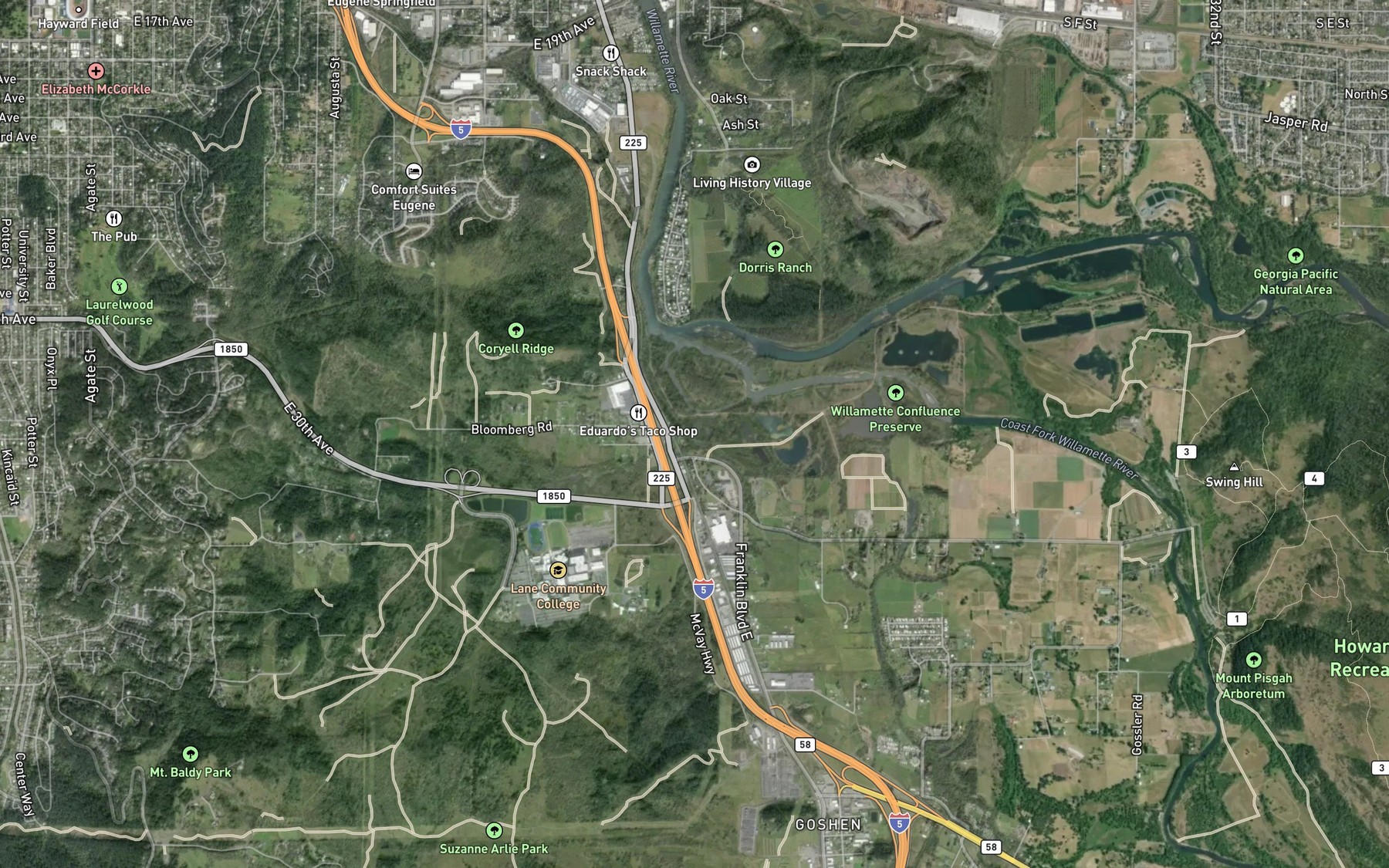 Satellite map of the Russel Creek
