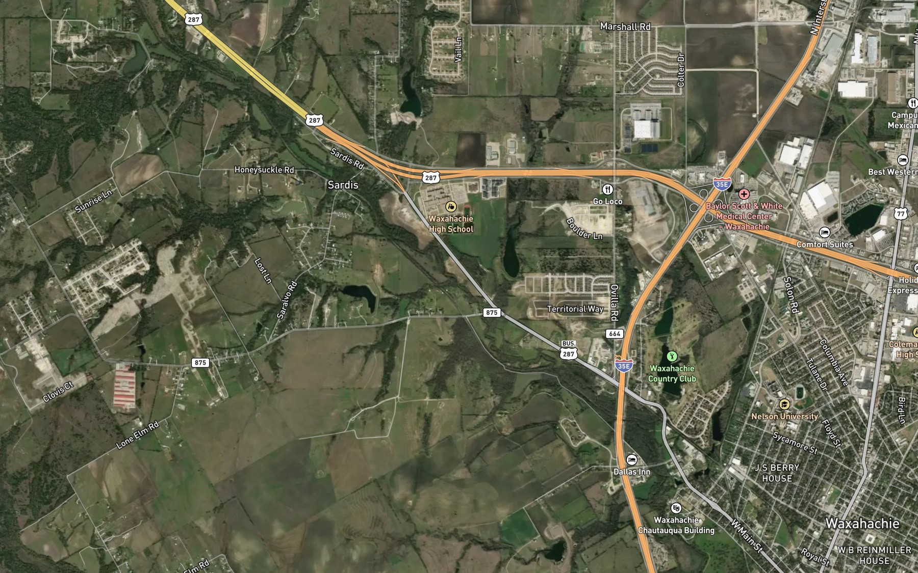 Satellite map of the Lone Elm Branch