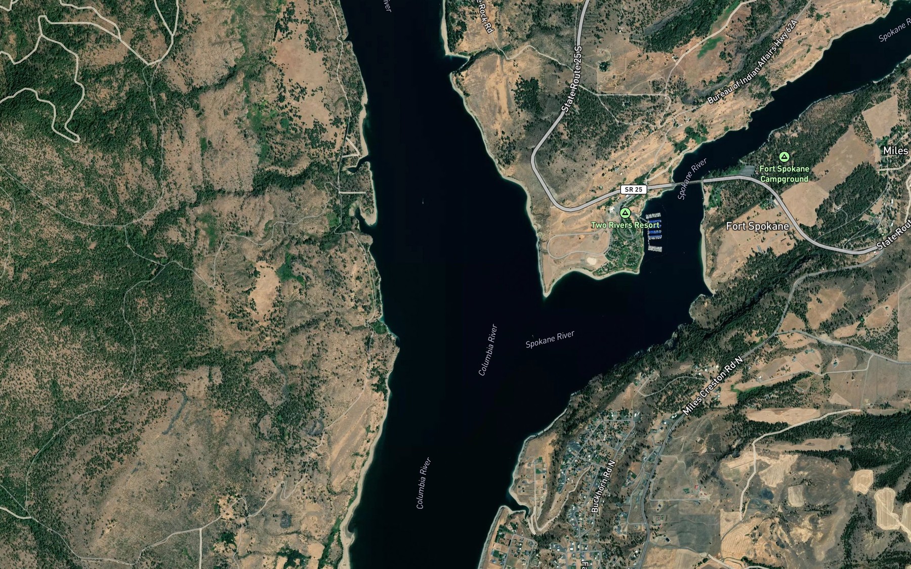 Satellite map of the Spokane River