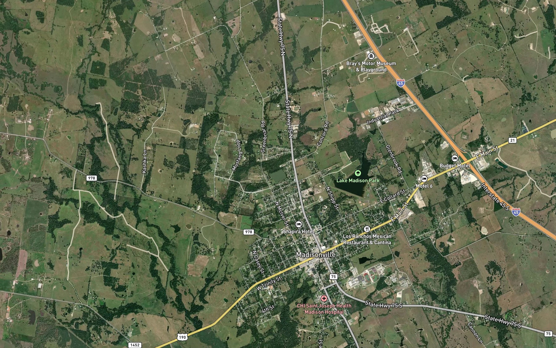 Satellite map of the City of Madisonville Lake