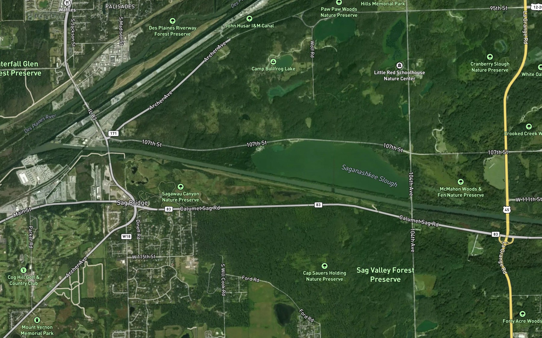 Satellite map of the Saganashkee Slough