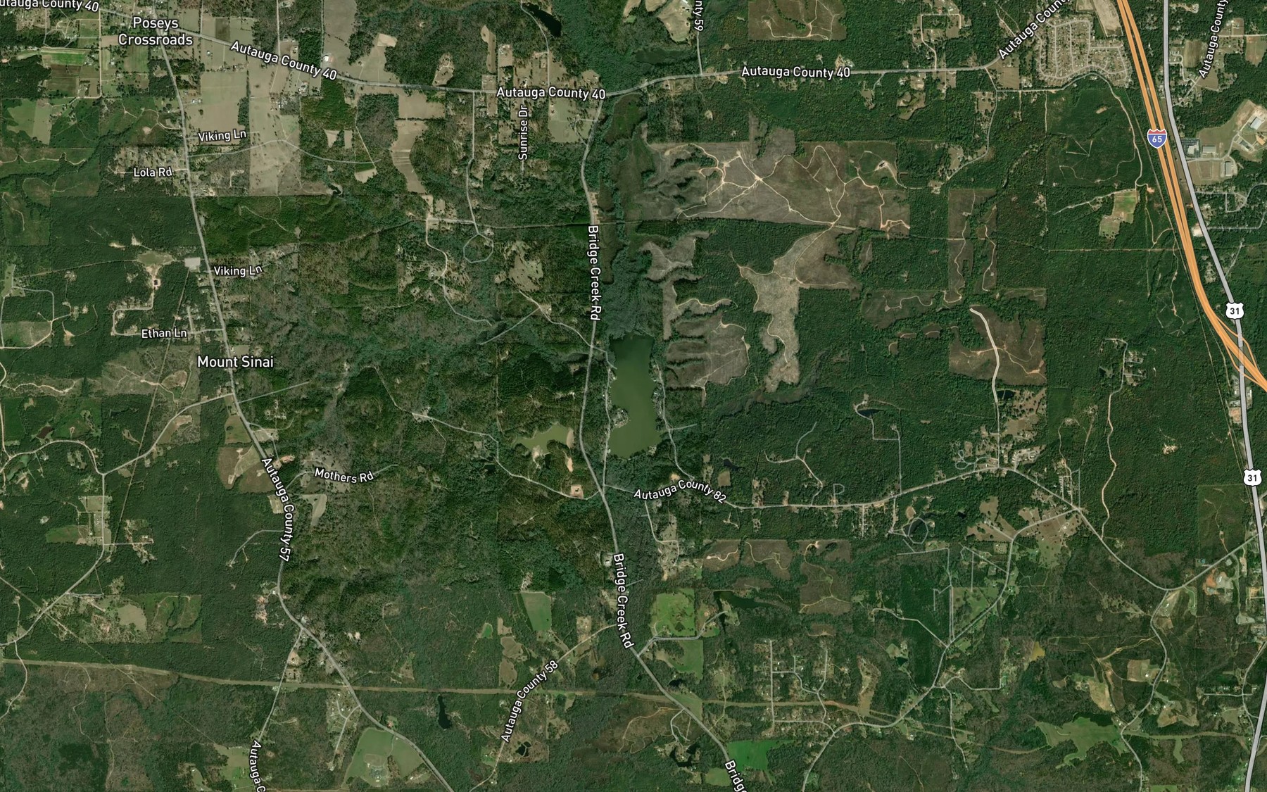 Satellite map of the Bridge Creek Lake