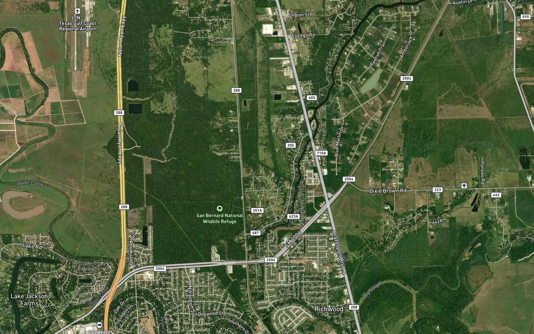 Satellite map of the Angleton Fishing and Hunting Club Reservoir