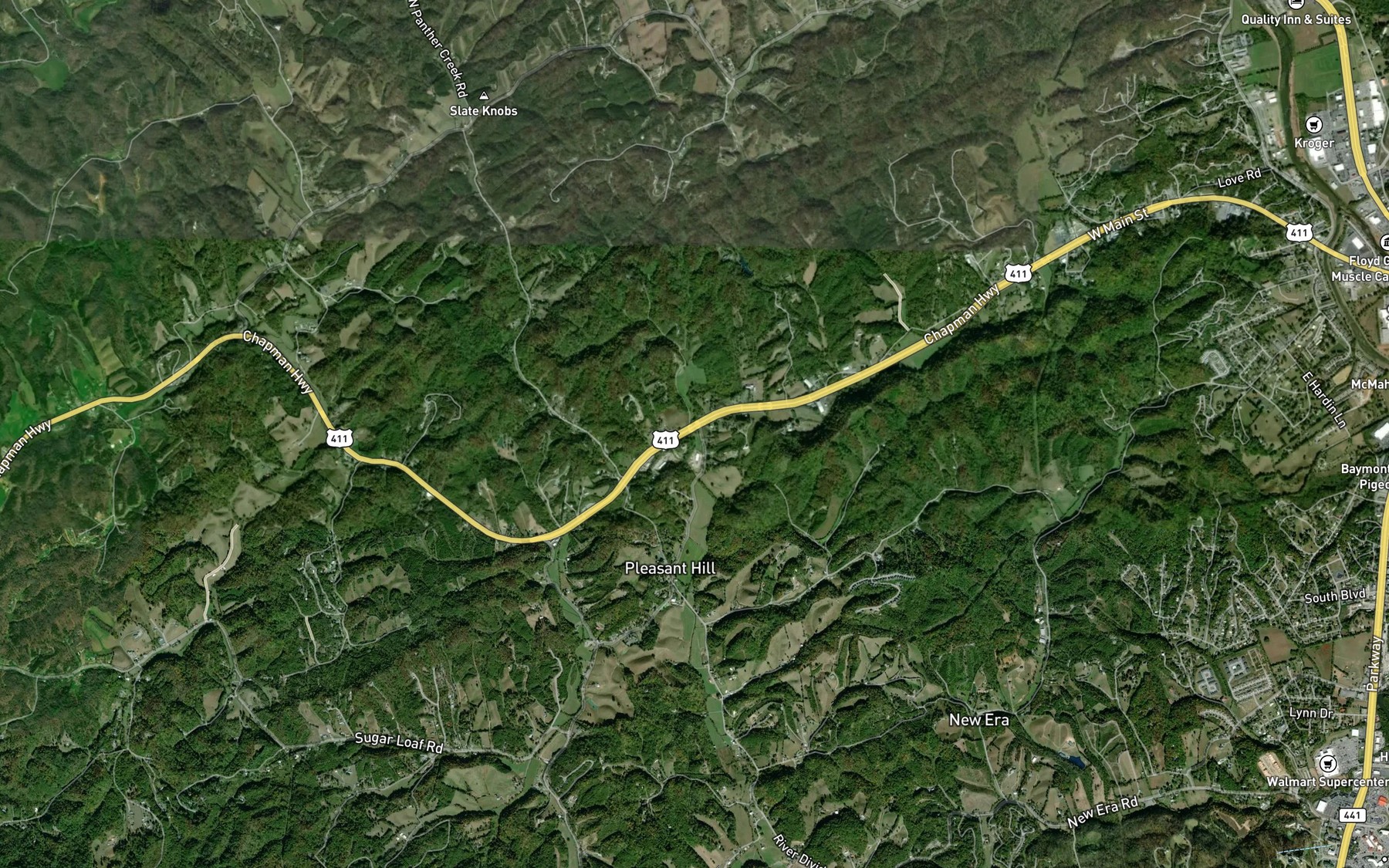 Satellite map of the West Fork Gists Creek