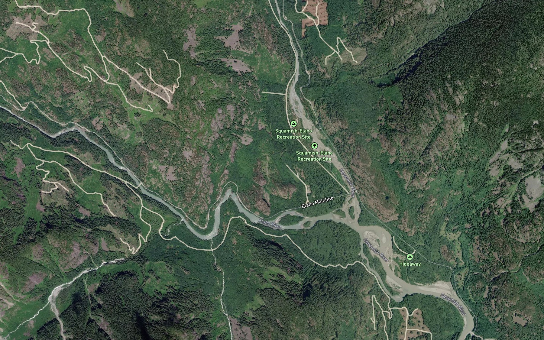 Satellite map of the Elaho River