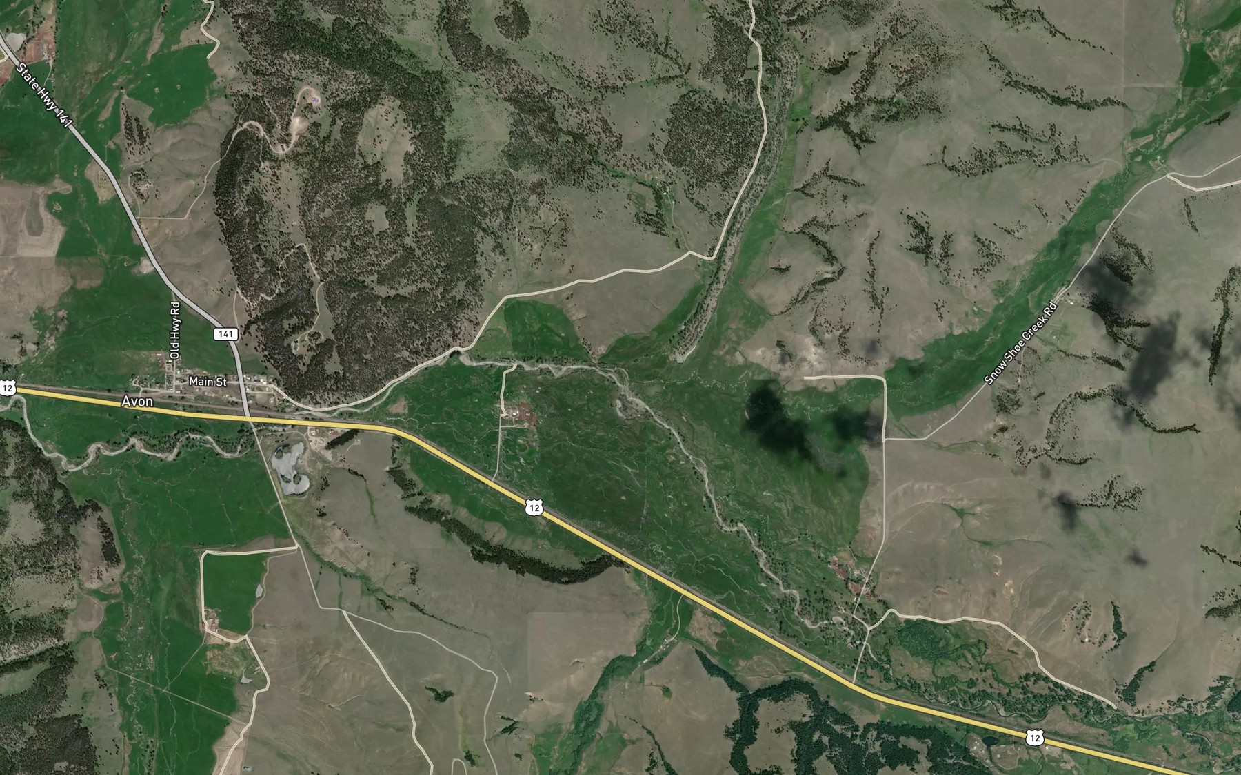 Satellite map of the Snowshoe Creek