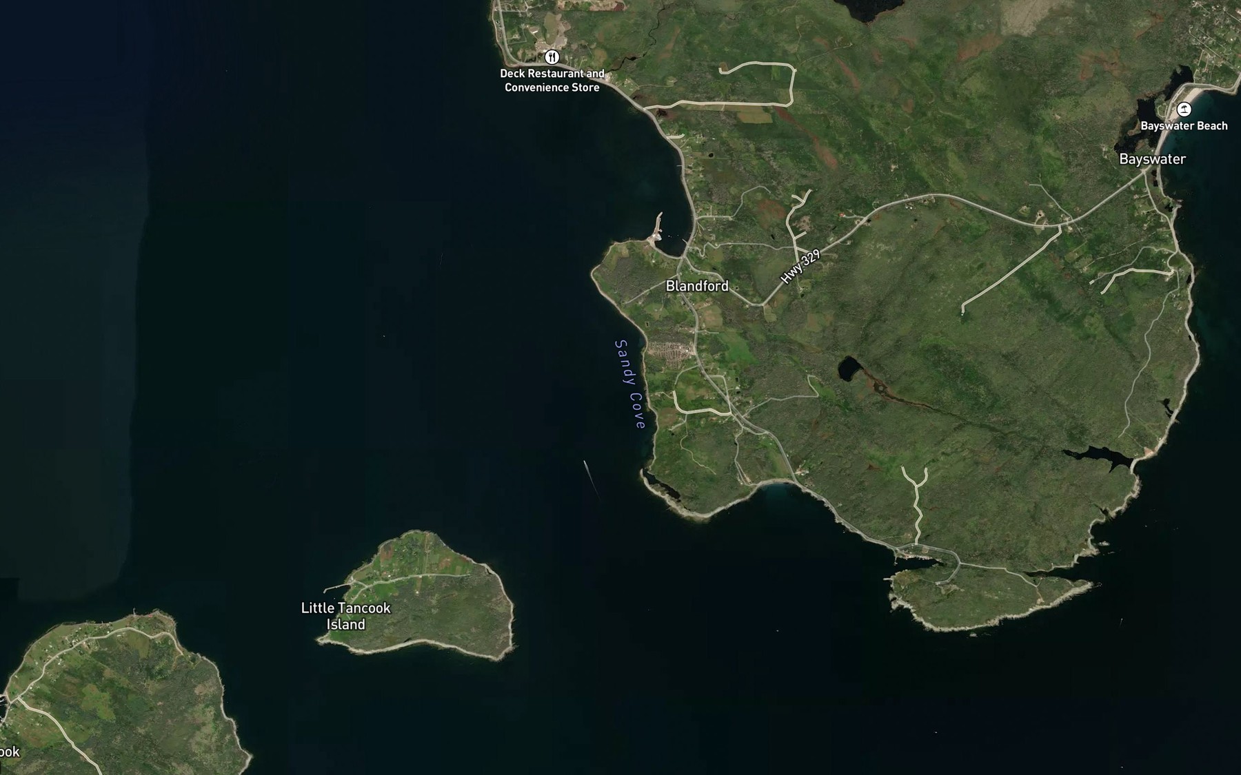 Satellite map of the Sandy Cove