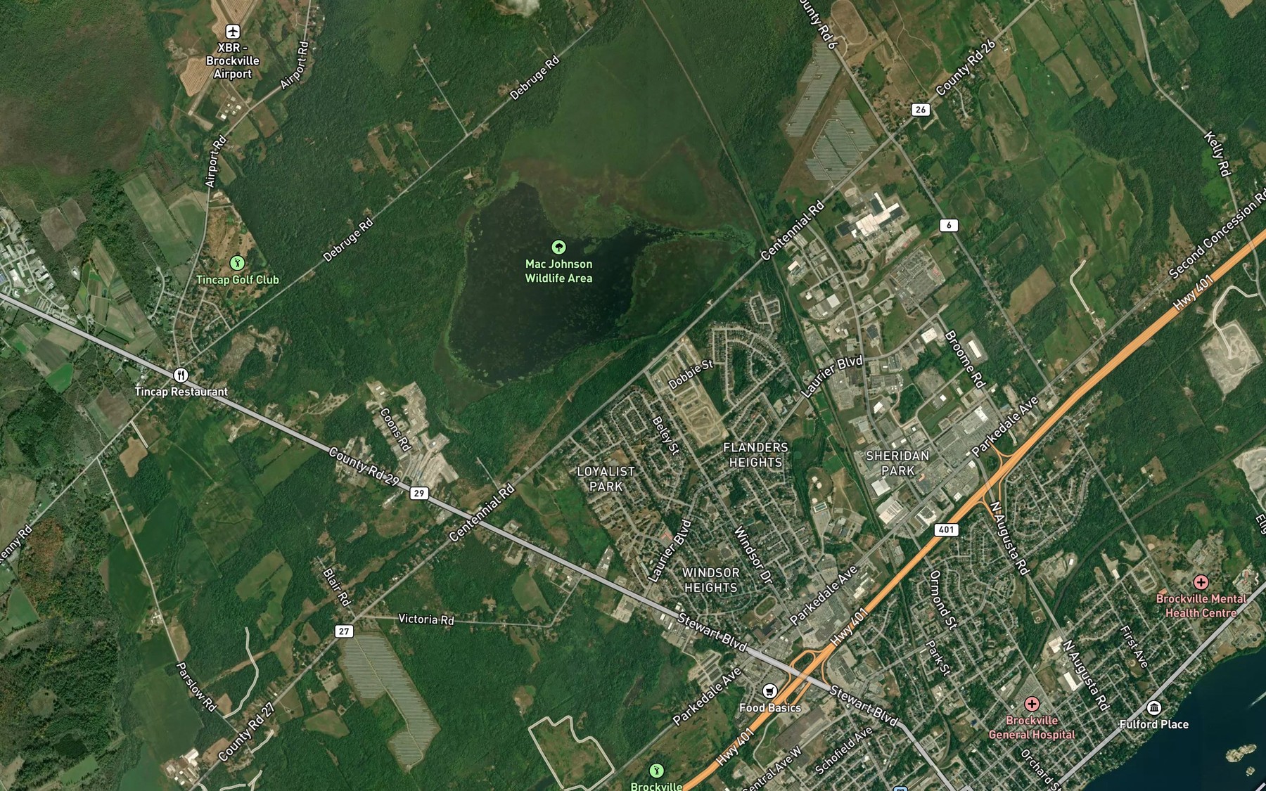 Satellite map of the Buells Creek Reservoir