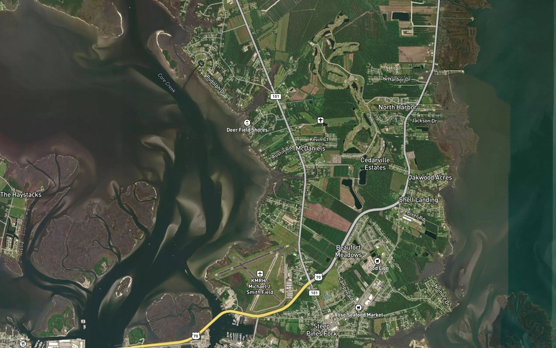 Satellite map of the Wading Creek