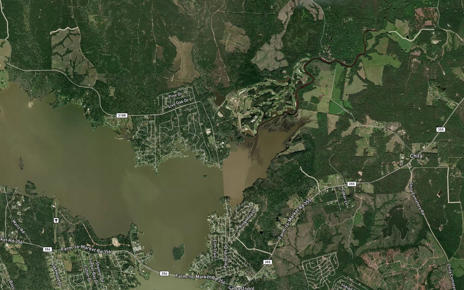 Satellite map of the Dads Creek