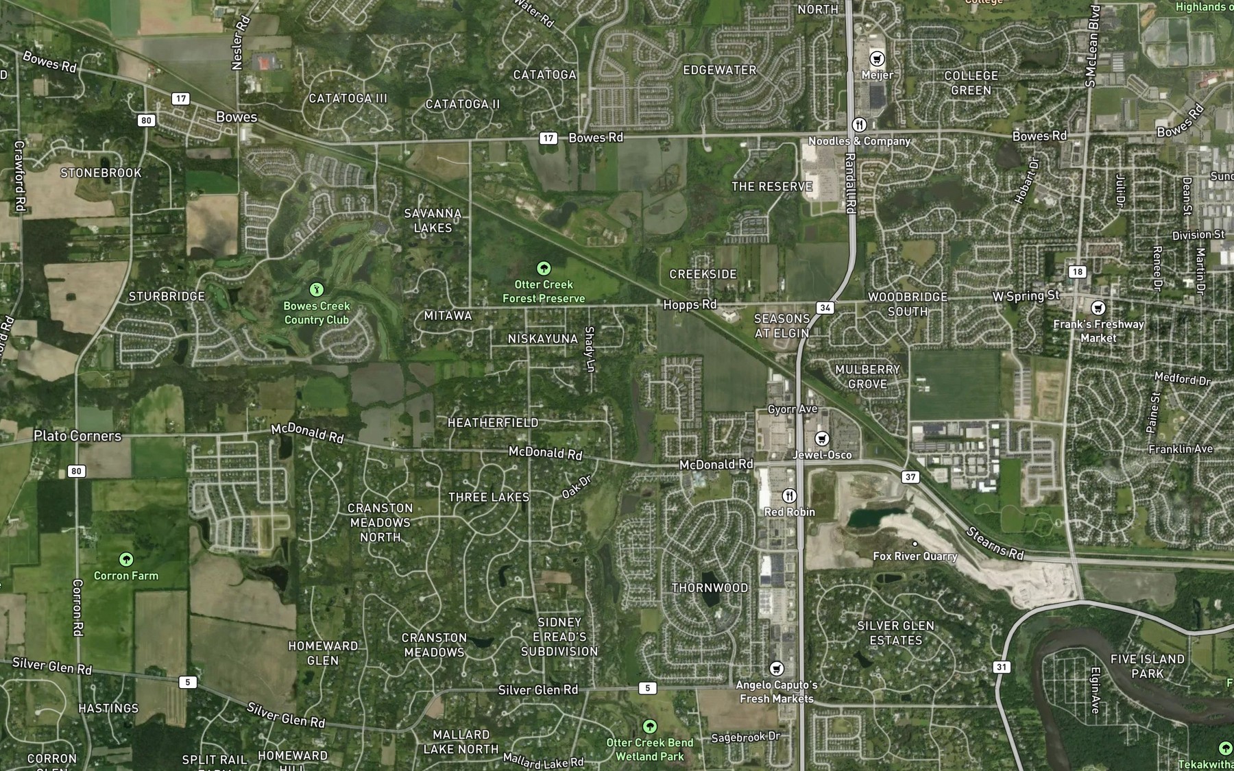 Satellite map of the Stony Creek