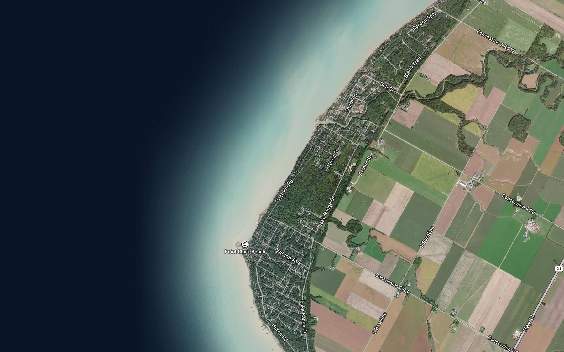 Satellite map of the Clark Creek
