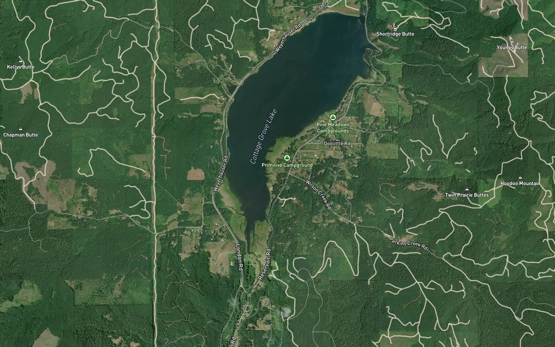 Satellite map of the Wilson Creek