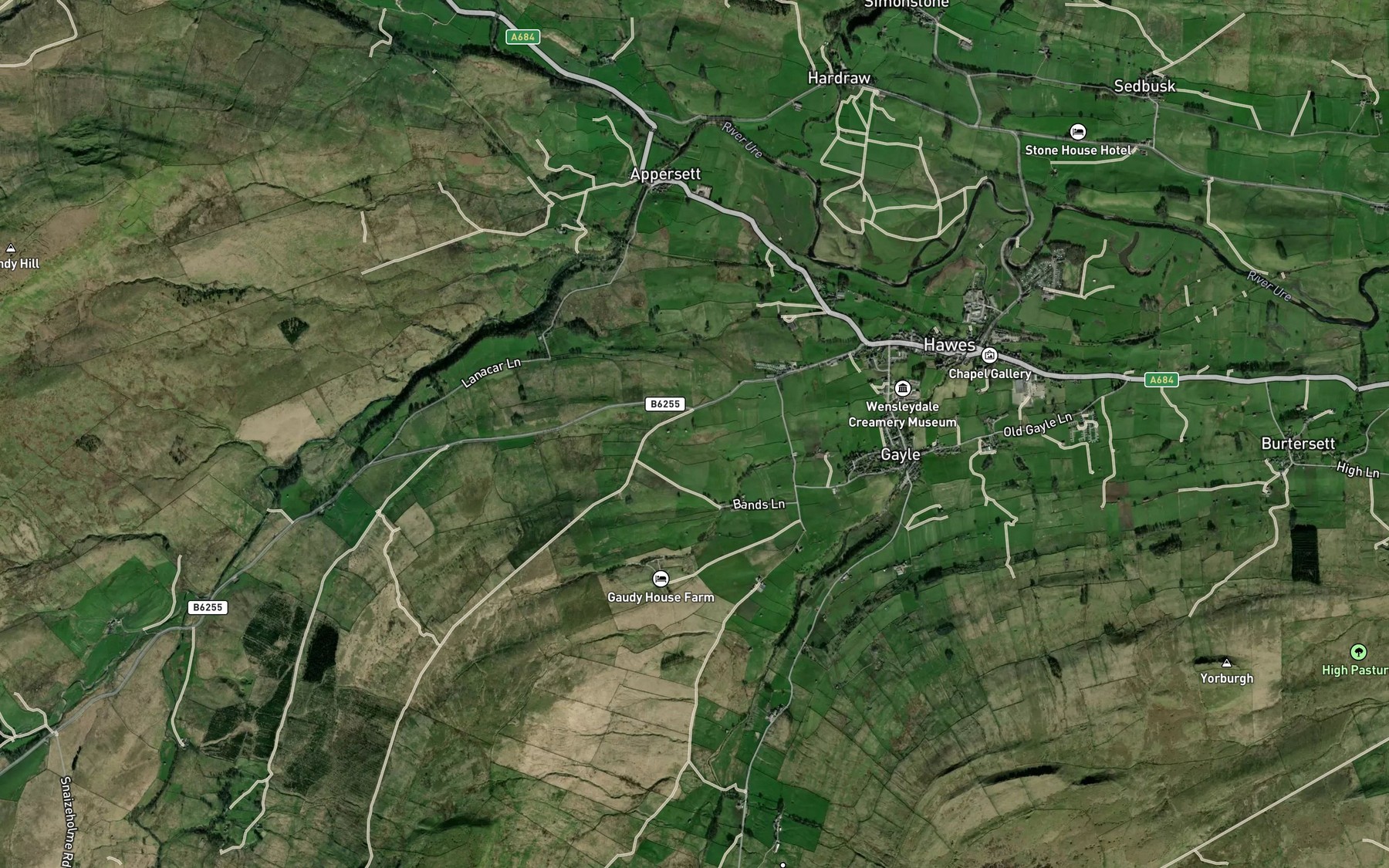 Satellite map of the Widdale Beck