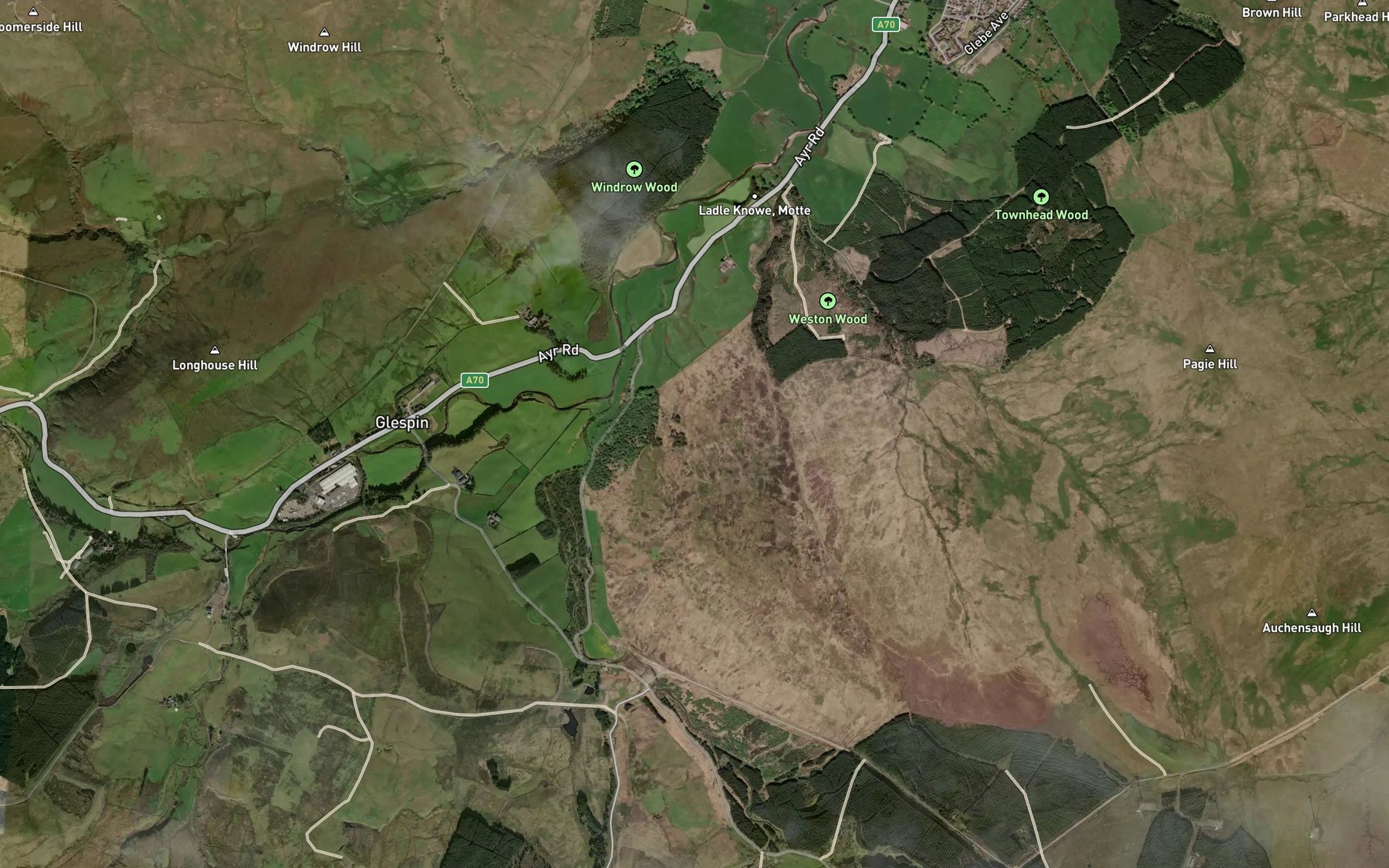Satellite map of the Glespin Burn