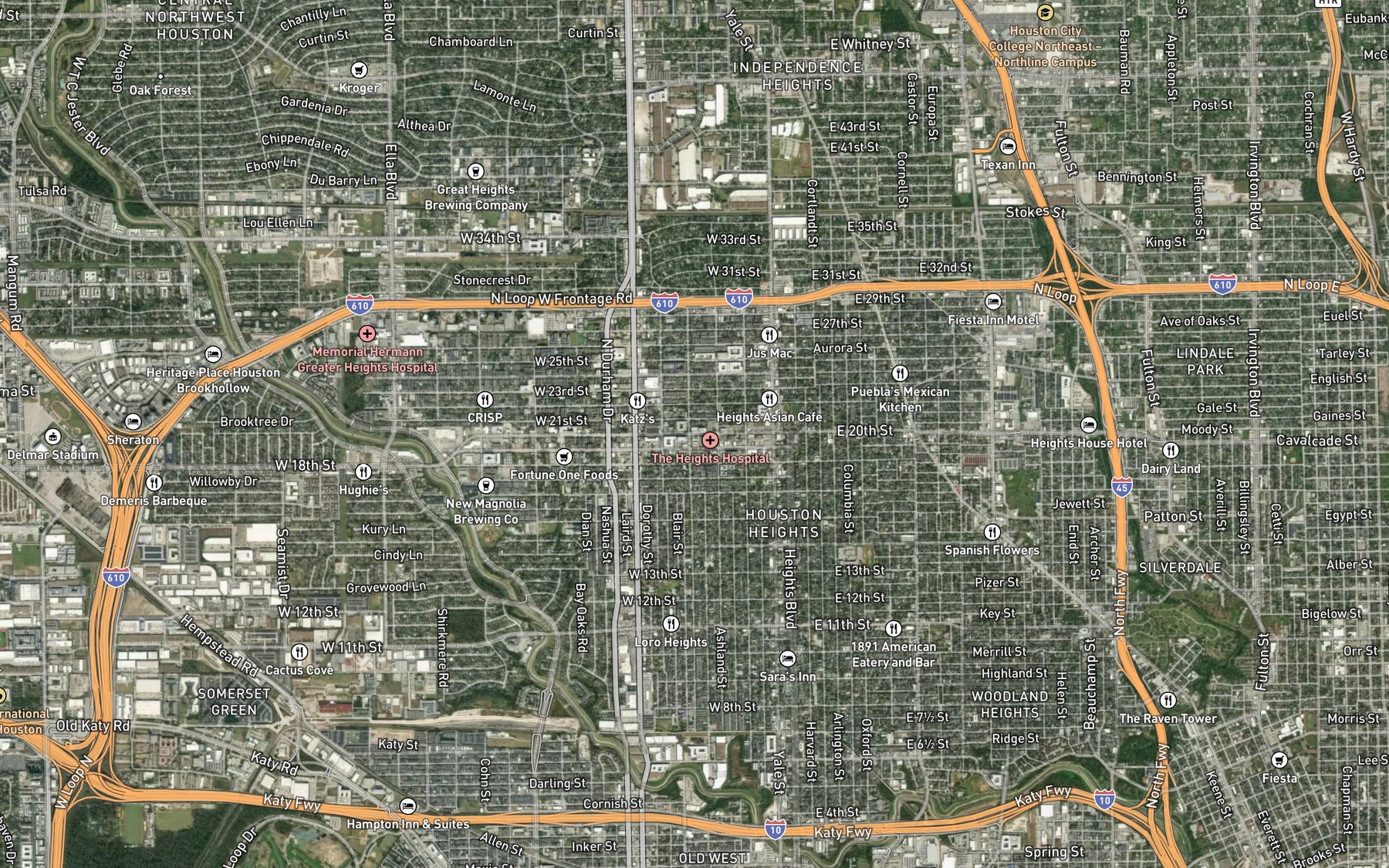 Satellite map of the Houston Heights Waterworks Reservoir
