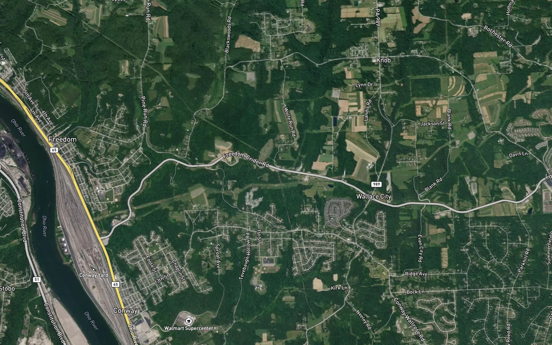 Satellite map of the Pine Run