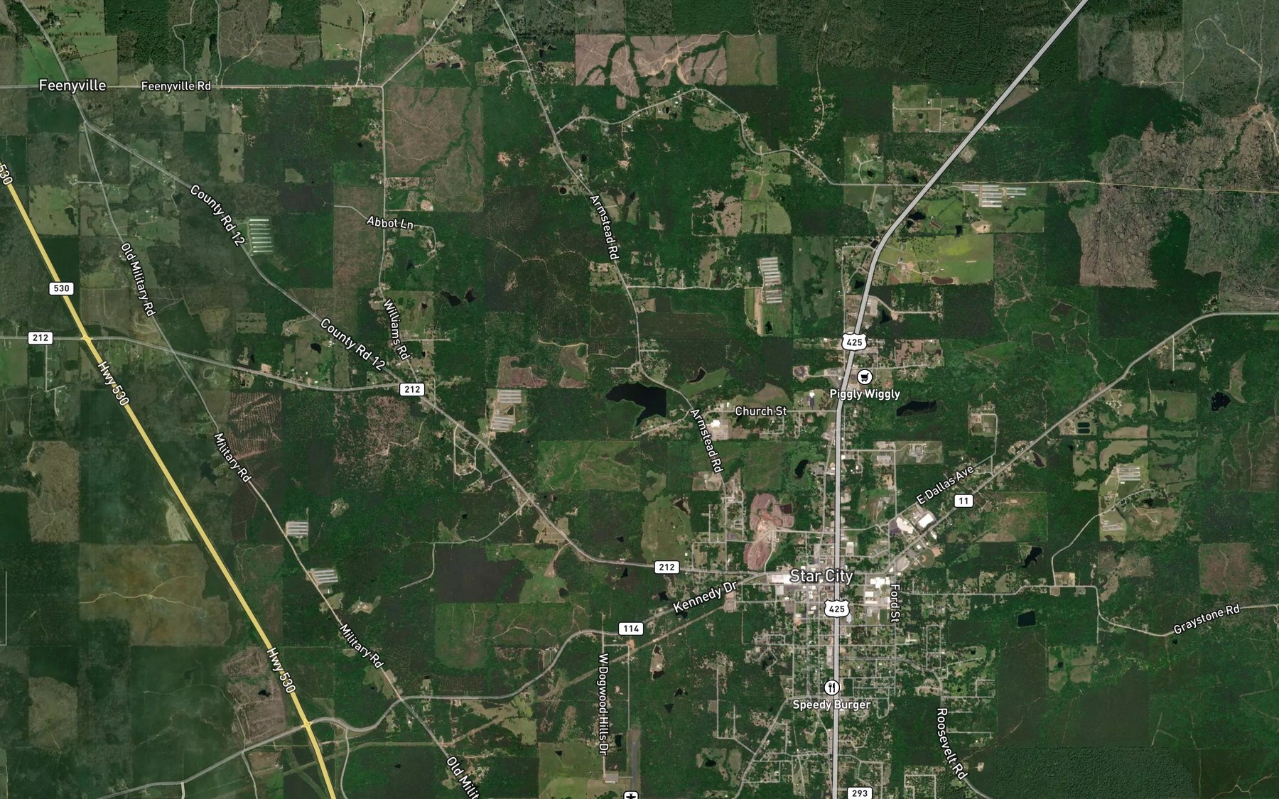 Satellite map of the Steeds Lake